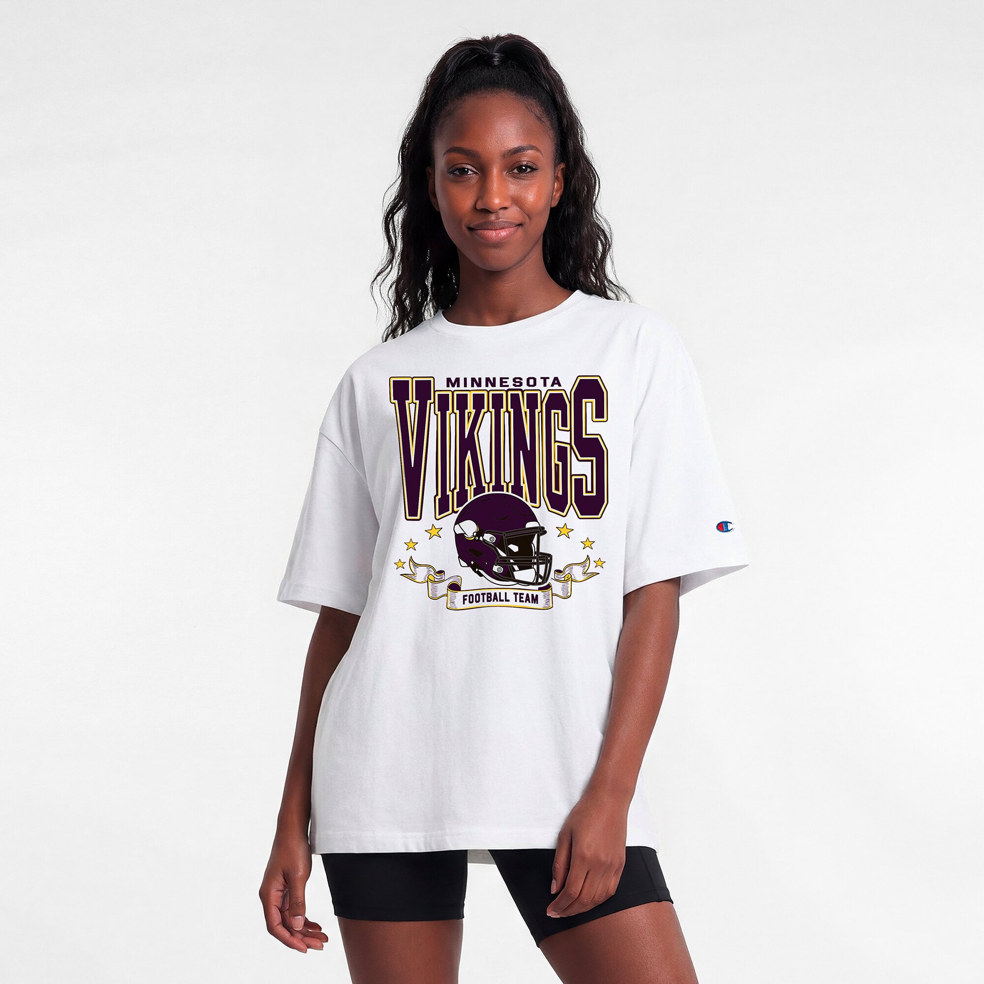 T-shirt oversize blanc Champion Minnesota Vikings pour femmes