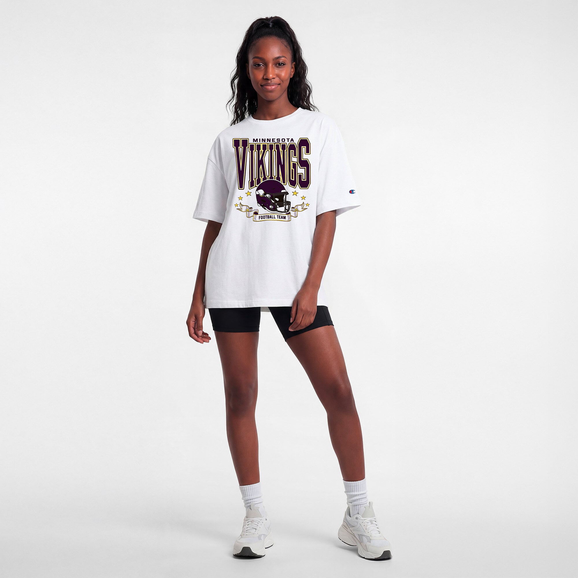 T-shirt oversize blanc Champion Minnesota Vikings pour femmes