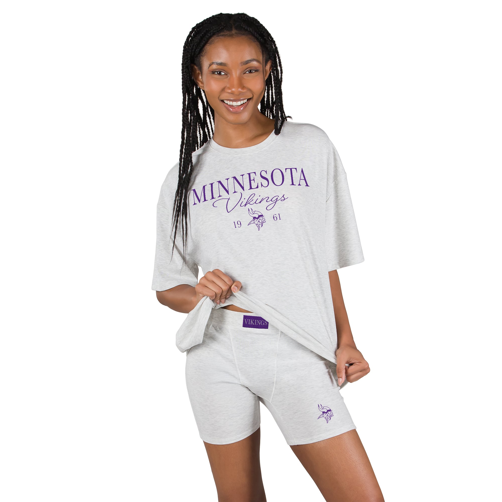 Women's Concepts Sport Gray Minnesota Vikings Fray T-Shirt and Briefs Sleep Set