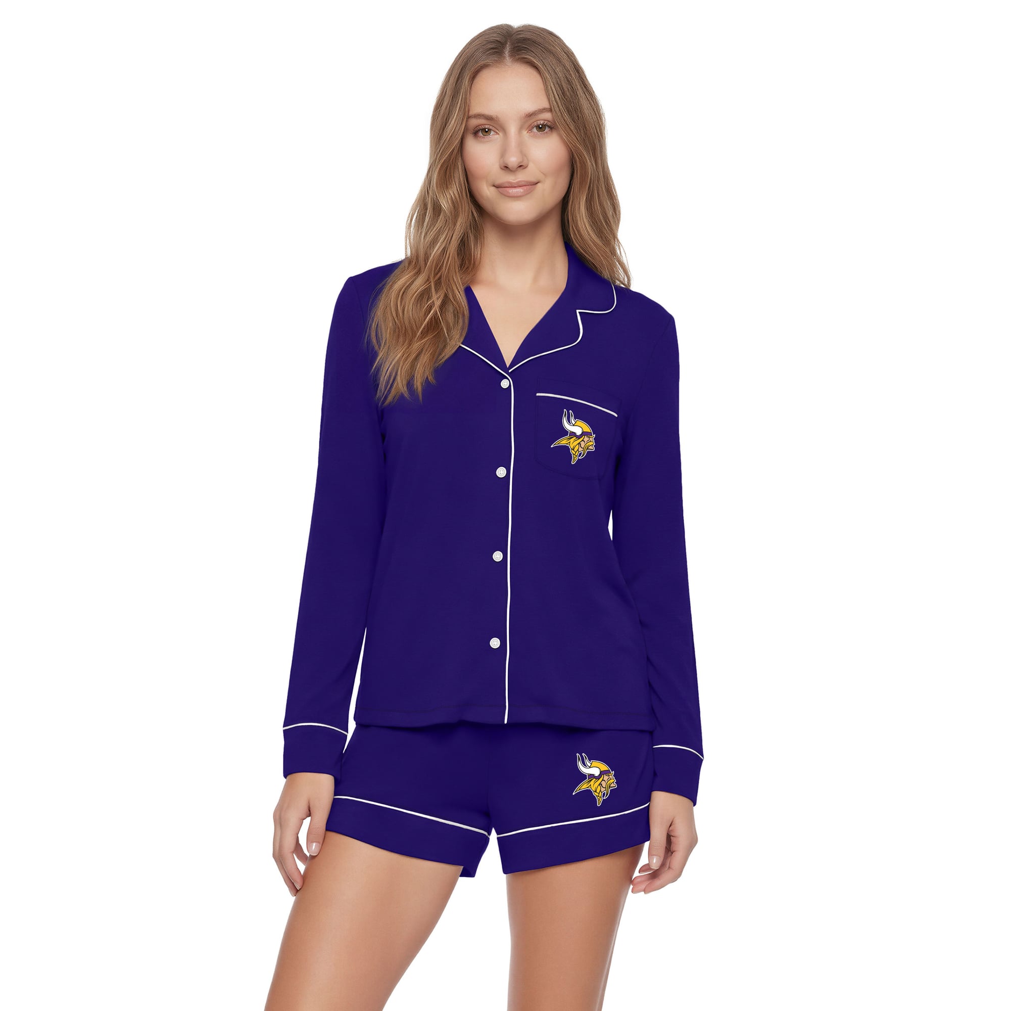 Women's Concepts Sport  Purple Minnesota Vikings Medley Long Sleeve Button-Up and Shorts Sleep Set
