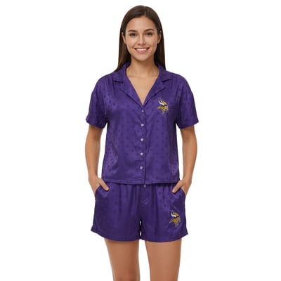  Minnesota Vikings Concepts Sport Women's Wink Dot Satin Jacquard Sleep Set - Purple