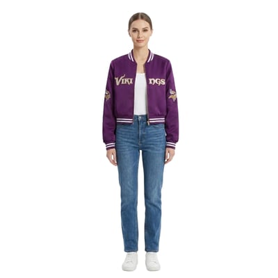 Minnesota Vikings FABGATING by Cuce Women's Cropped Team Full-Zip Bomber Jacket - Purple