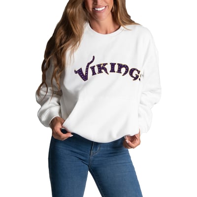 Minnesota Vikings FABGATING by Cuce Women's Chenille Jeweled Sweatshirt - White