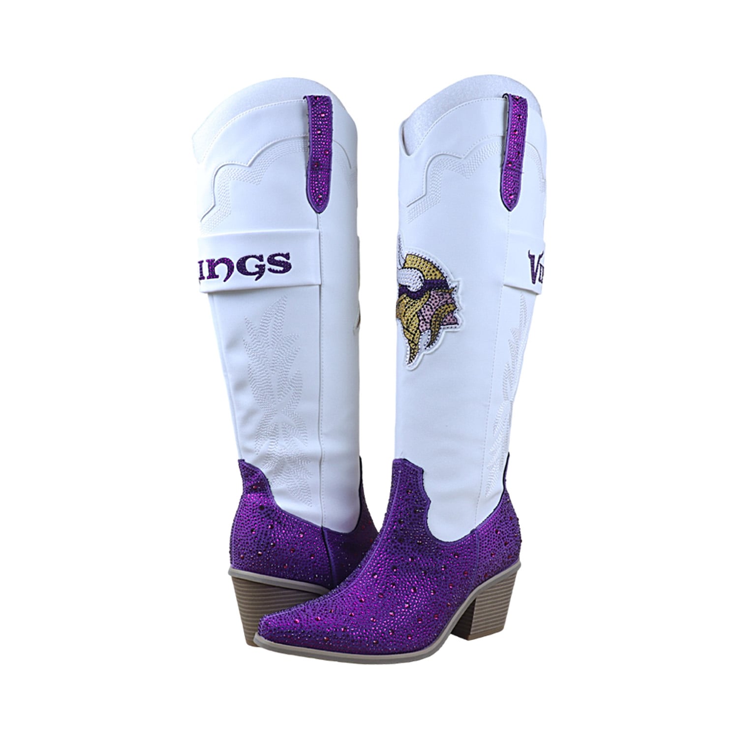 Bottes de cowboy blanches FABGATING by Cuce Minnesota Vikings Crystal pour femmes