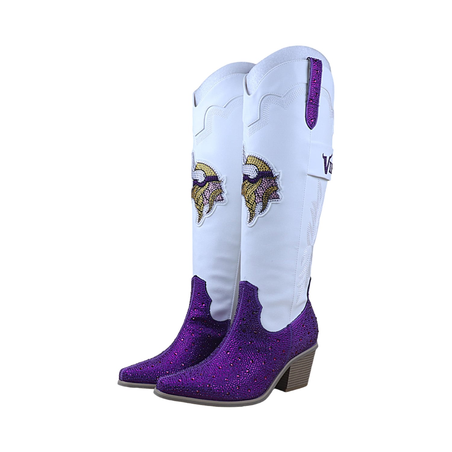 Bottes de cowboy blanches FABGATING by Cuce Minnesota Vikings Crystal pour femmes