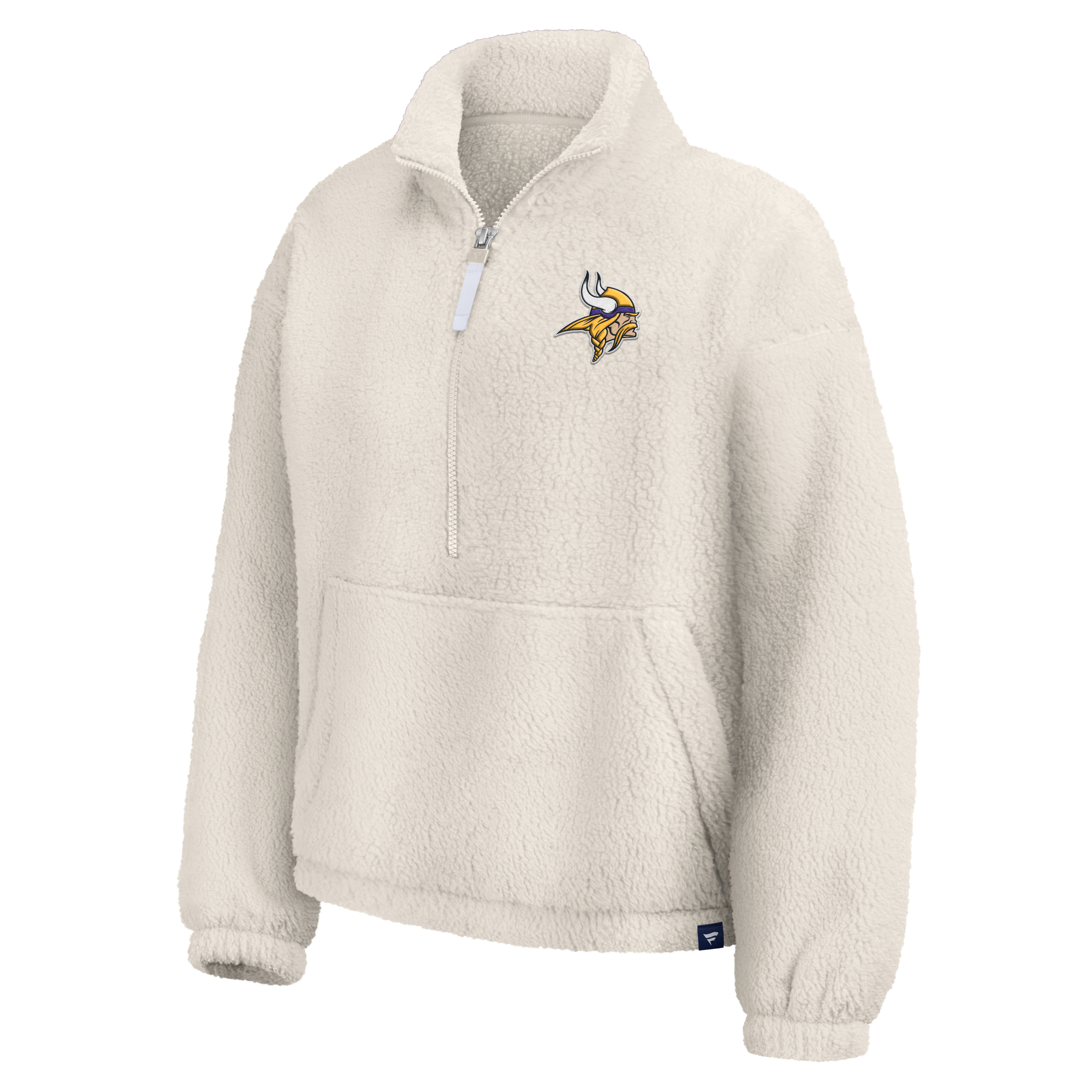 Pull-over oversize à demi-zip en sherpa crème pour femme, style Vikings du Minnesota, de la marque Fanatics.