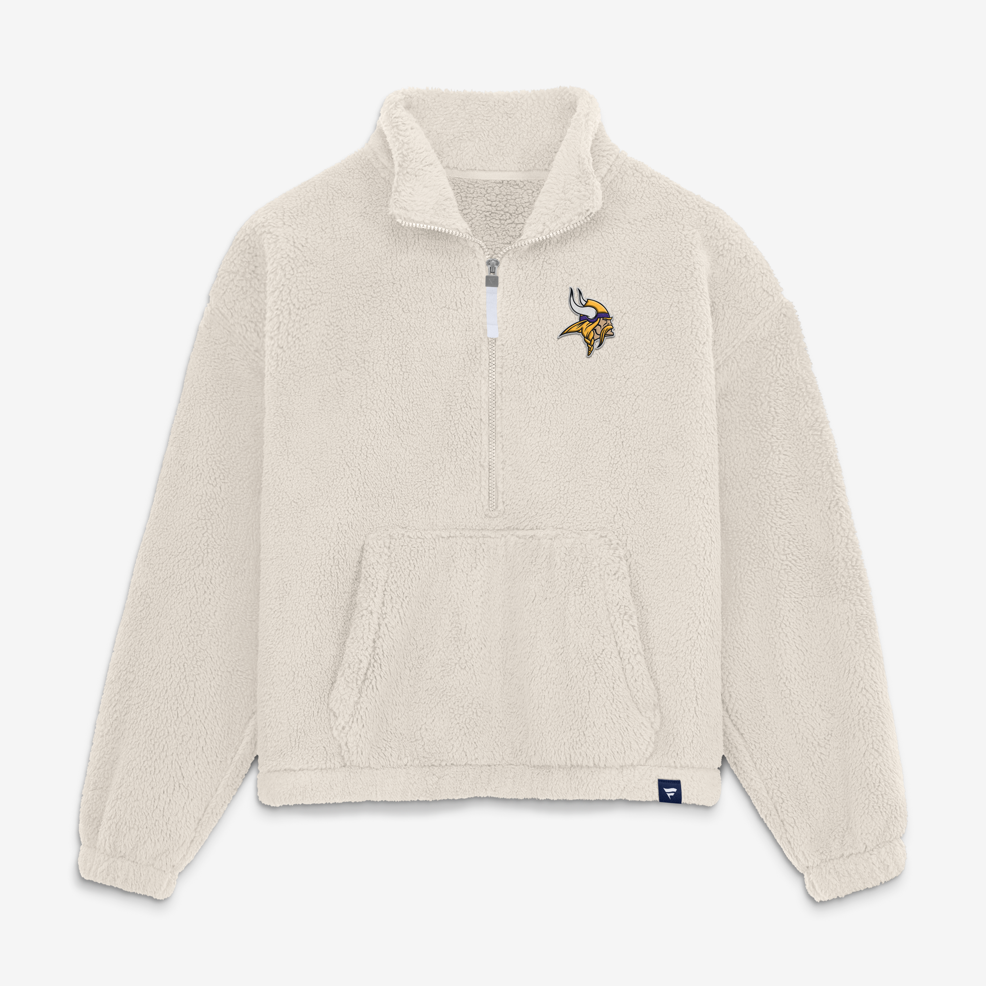 Pull-over oversize à demi-zip en sherpa crème pour femme, style Vikings du Minnesota, de la marque Fanatics.