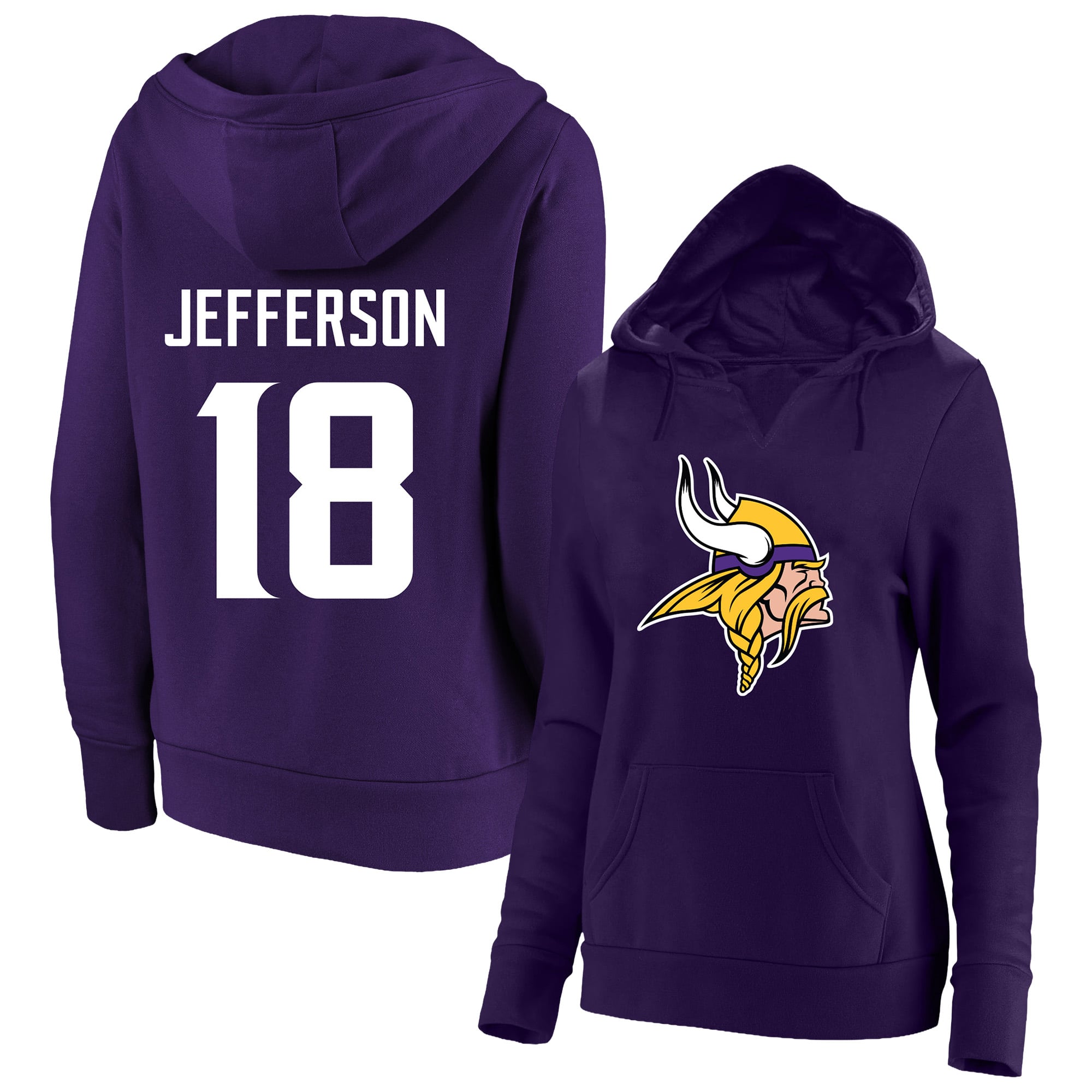 Women's Fanatics Justin Jefferson Purple Minnesota Vikings Plus Player Name & Number Notch Neck Hoodie