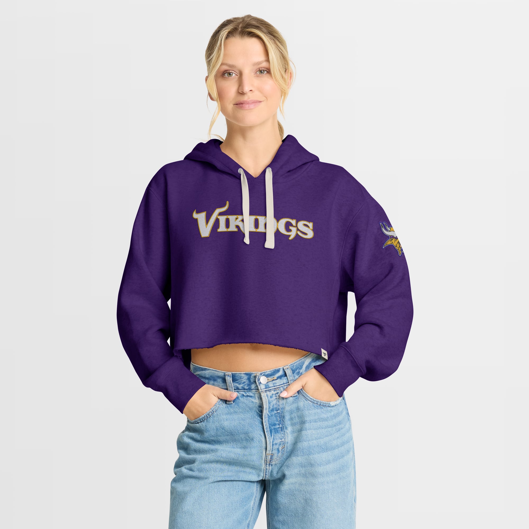 Women's Fanatics Purple Minnesota Vikings Oversized Heritage Cropped Hoodie