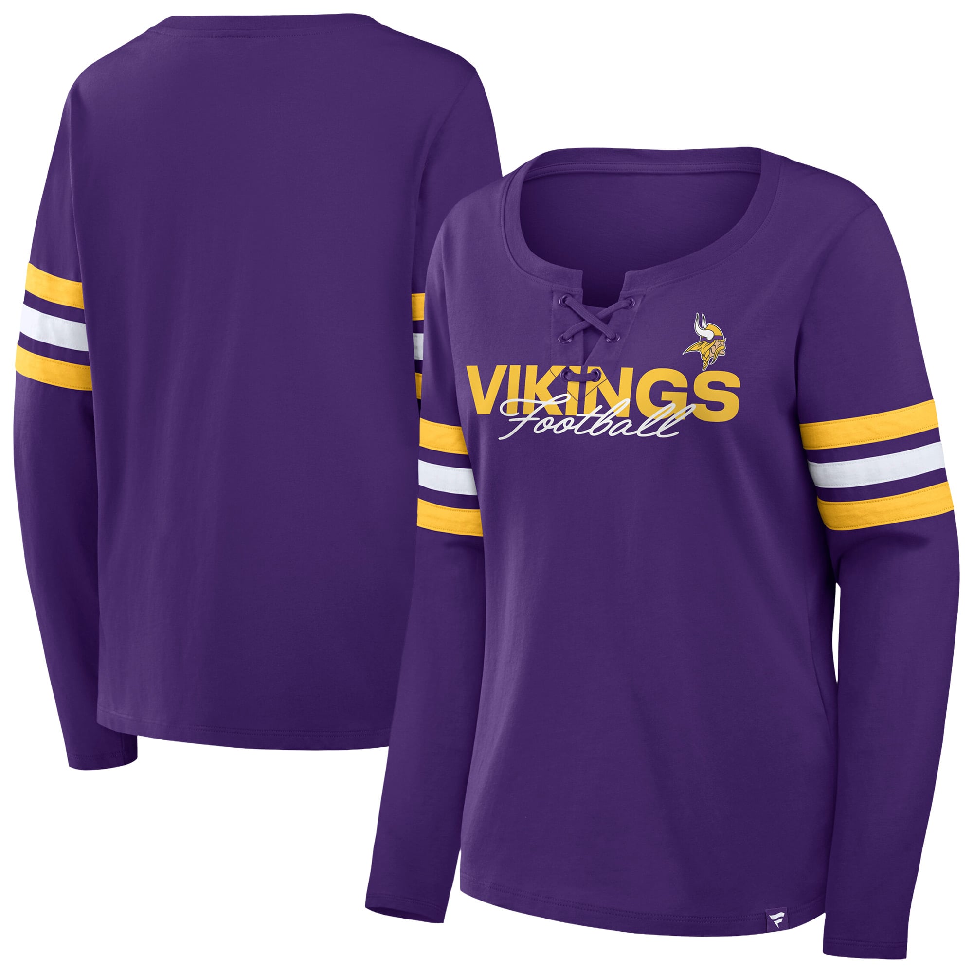 Women's Fanatics Purple/Gold Minnesota Vikings Plus Coverage Scheme Lace-Up Long Sleeve T-Shirt