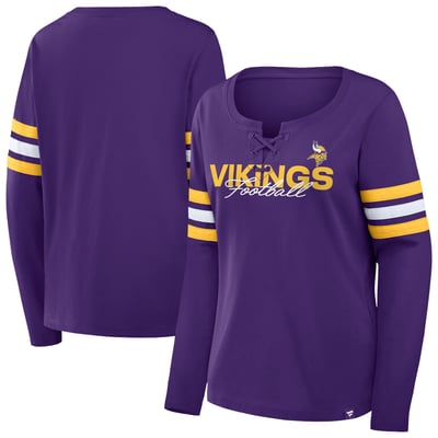 Minnesota Vikings Fanatics Women's Plus Size Coverage Scheme Lace-Up Long Sleeve T-Shirt - Purple/Gold