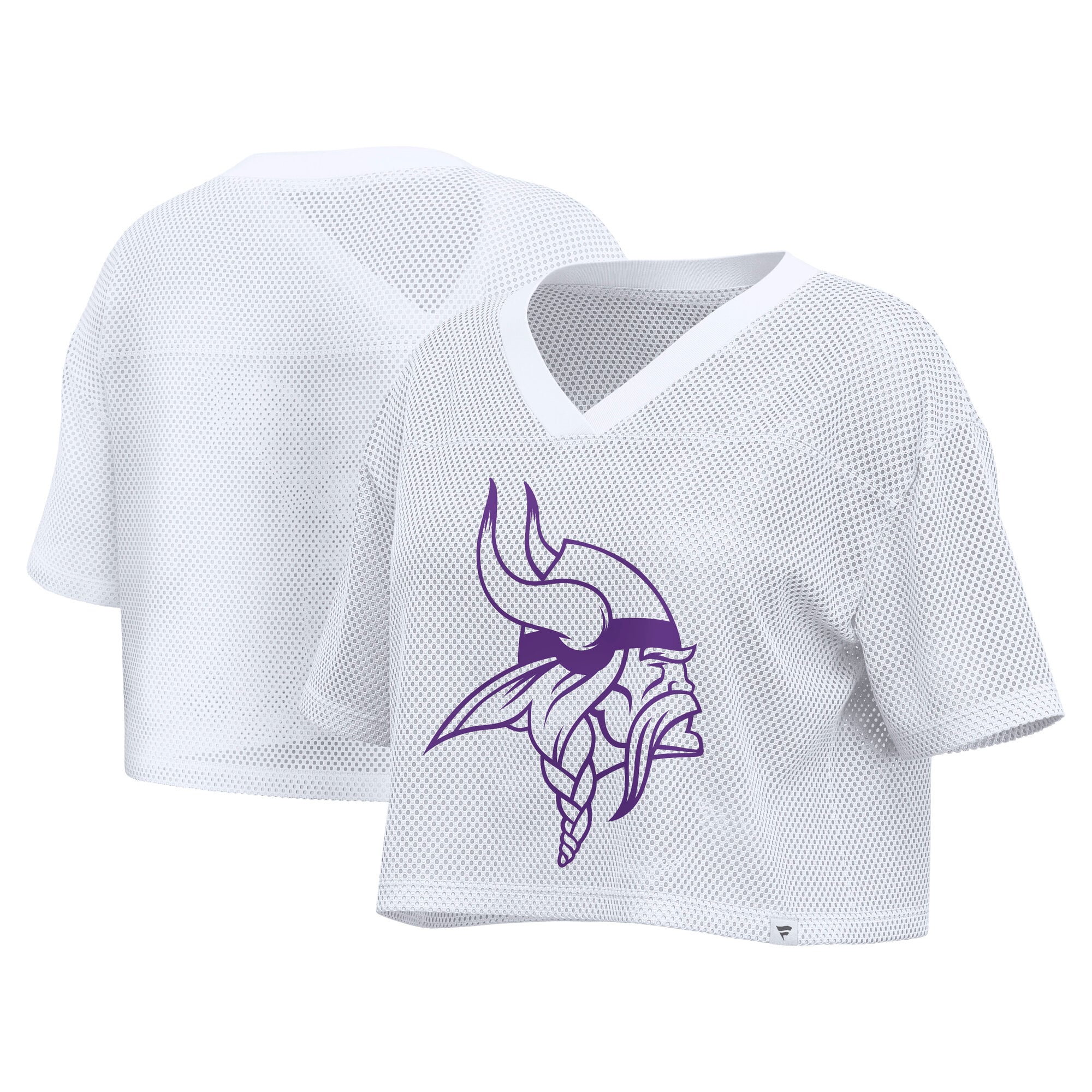 Women's Fanatics White Minnesota Vikings Oversized Mesh Cropped V-Neck Jersey
