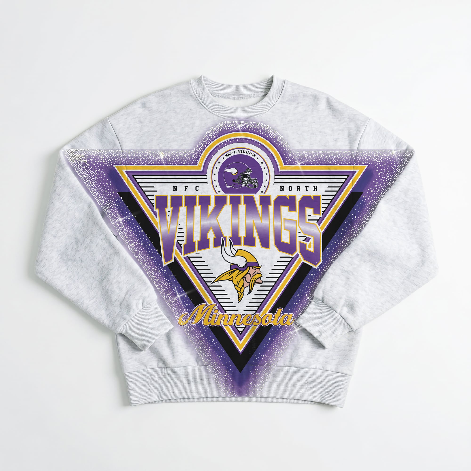 Sweat-shirt oversize en polaire à strass « Chasing Victory » des Vikings du Minnesota, gris chiné, pour femme, collection Gameday Couture.