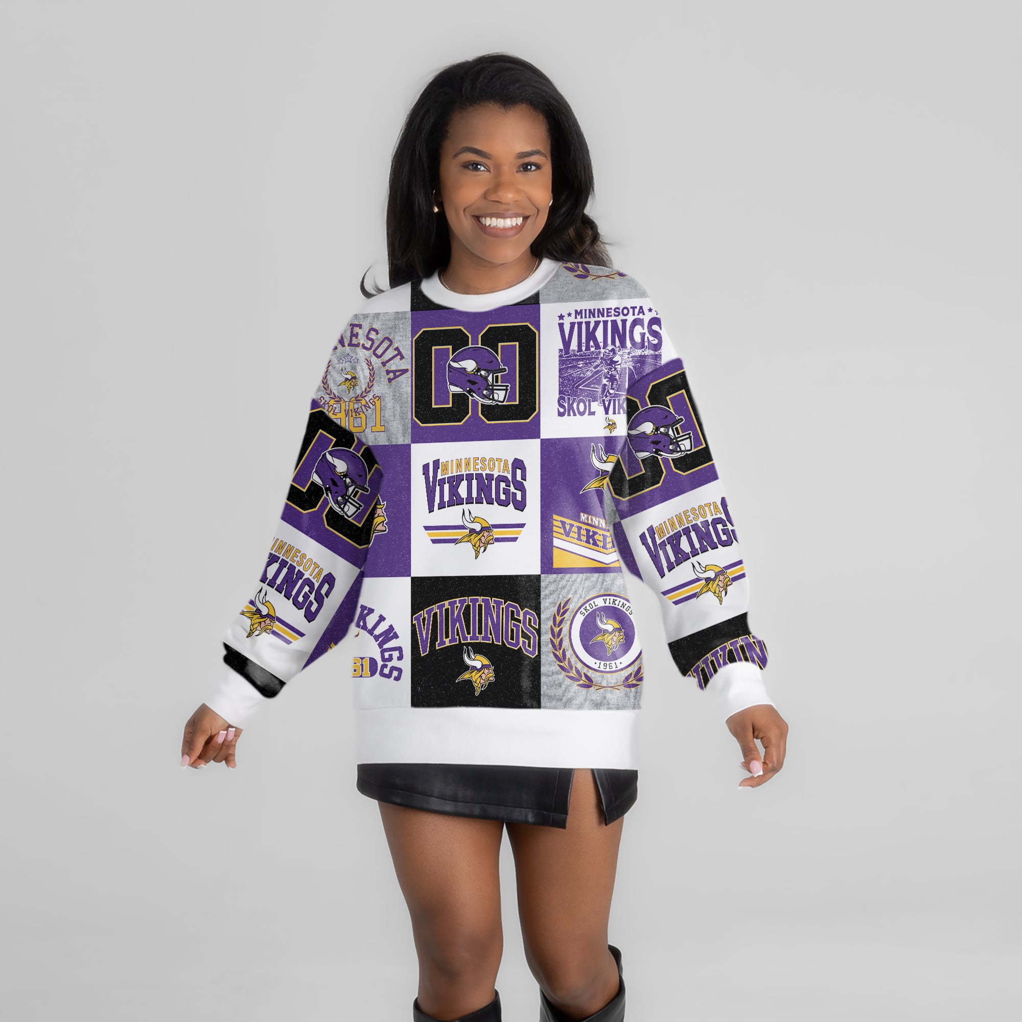 Women's Gameday Couture White Minnesota Vikings Highlight Reel Repeat Premium Fleece Sweatshirt