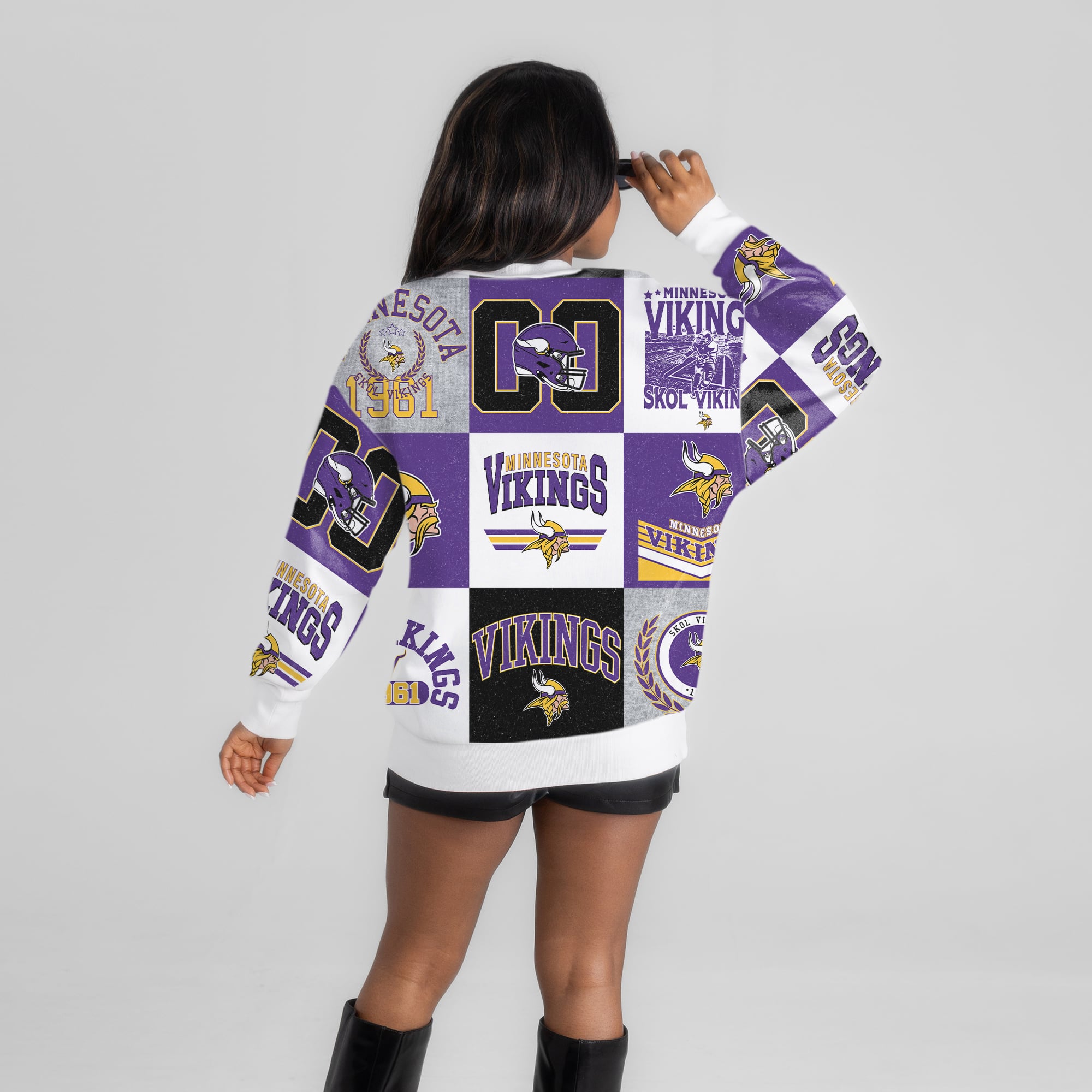 Women's Gameday Couture White Minnesota Vikings Highlight Reel Repeat Premium Fleece Sweatshirt