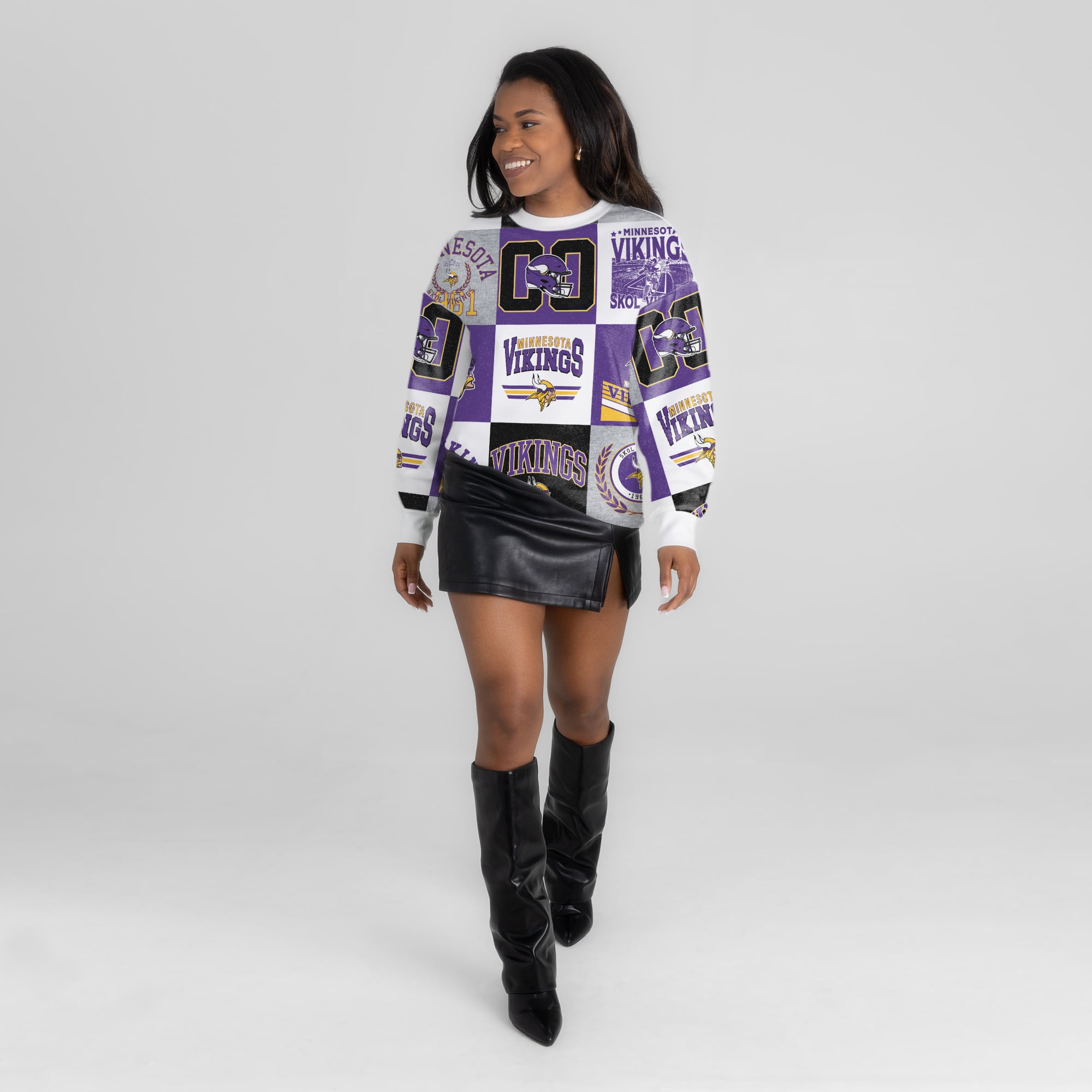 Women's Gameday Couture White Minnesota Vikings Highlight Reel Repeat Premium Fleece Sweatshirt
