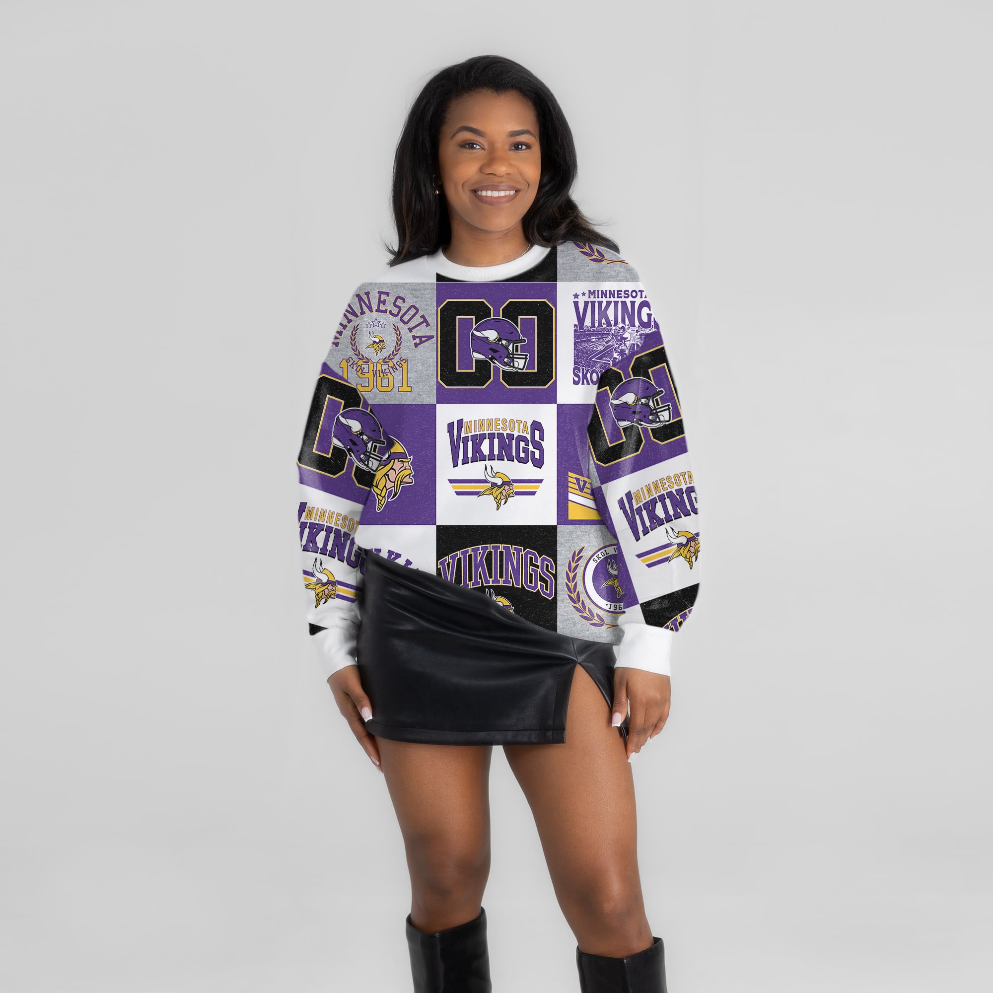 Women's Gameday Couture White Minnesota Vikings Highlight Reel Repeat Premium Fleece Sweatshirt