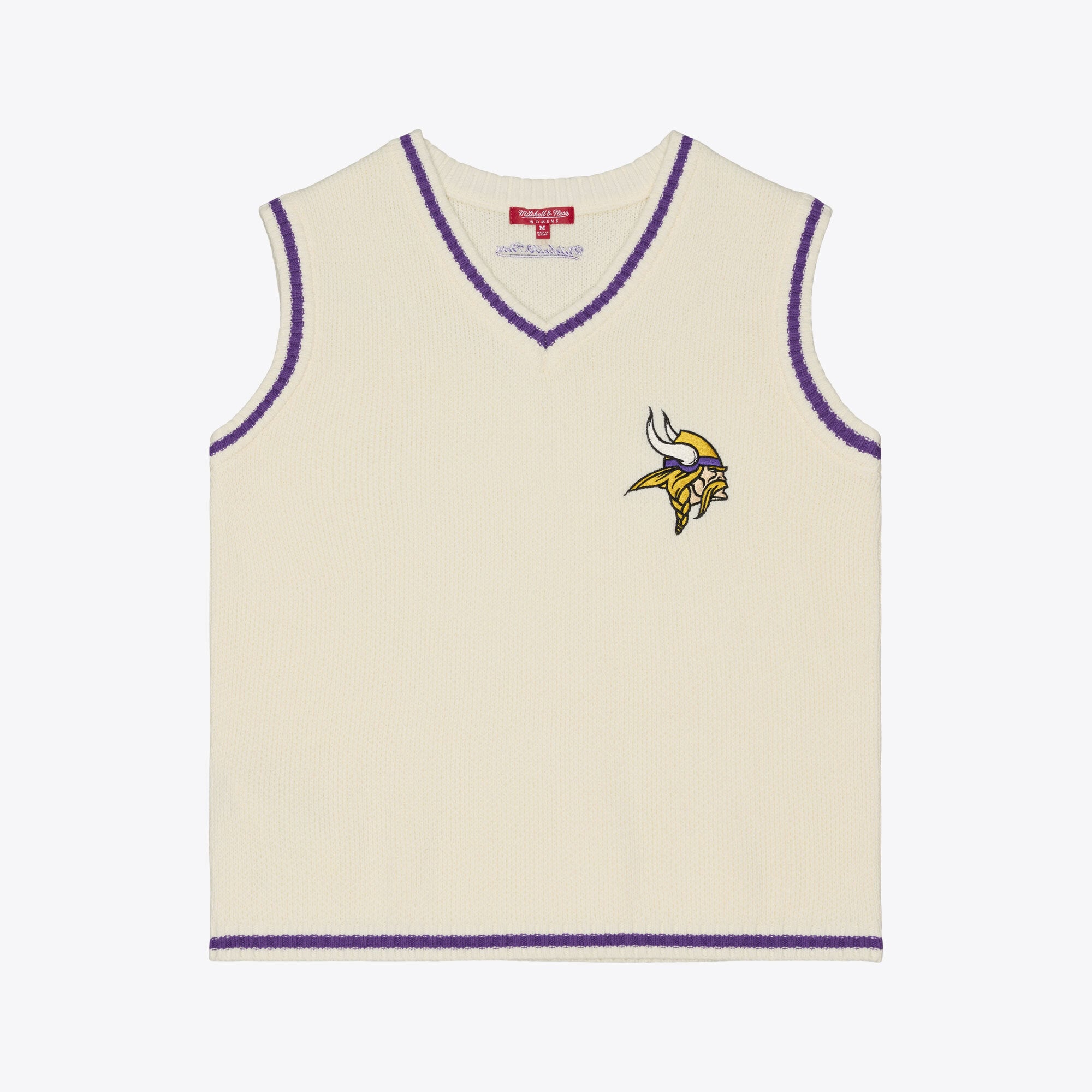 Women's Mitchell & Ness Cream Minnesota Vikings Retro Roots V-Neck Sweater Vest