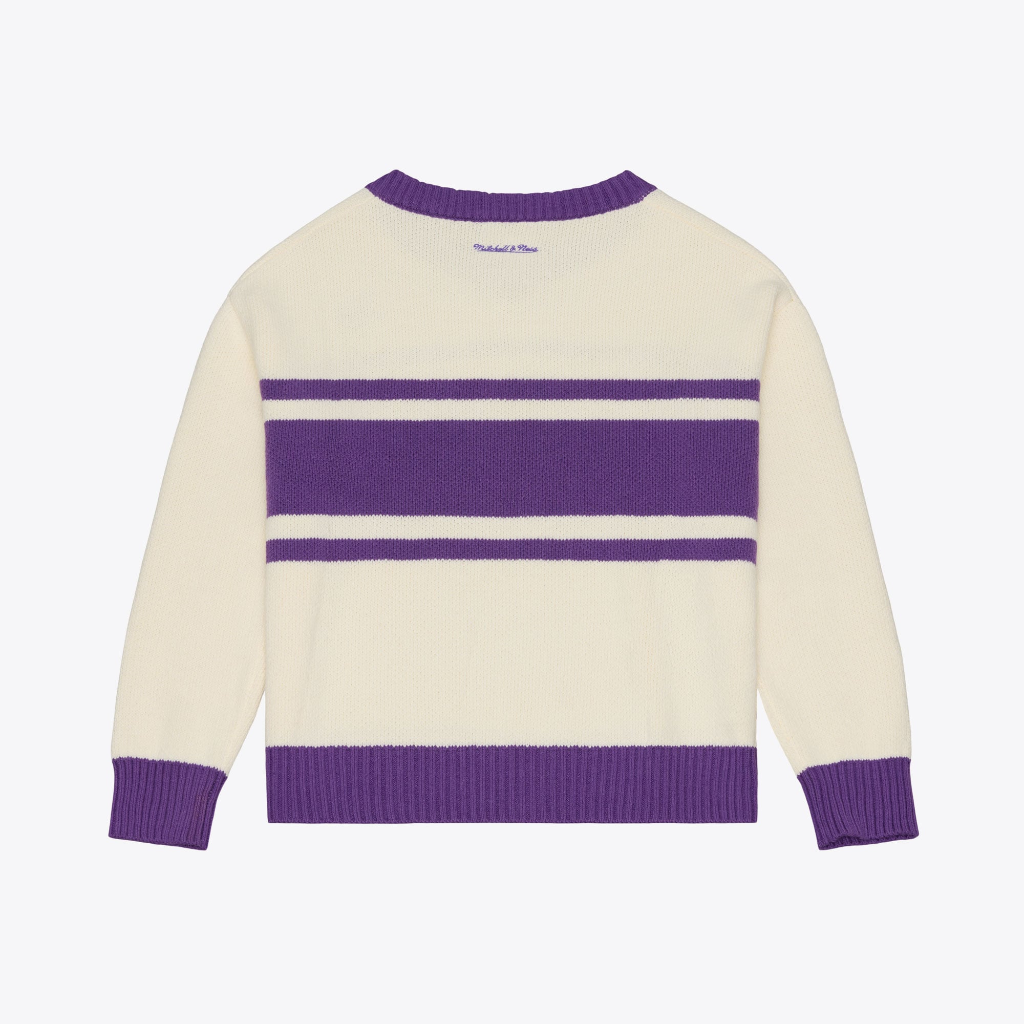 Women's Mitchell & Ness Cream/Purple Minnesota Vikings Retro Roots V-Neck Sweater