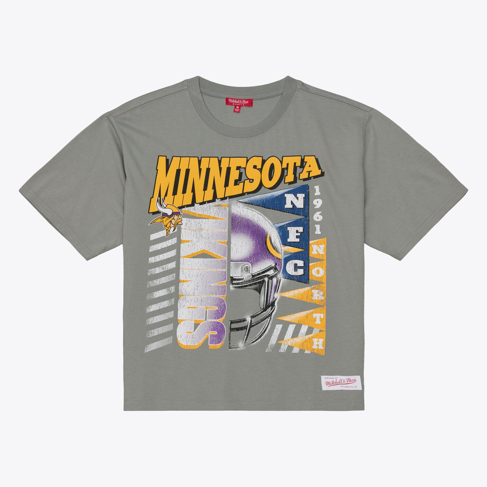 Women's Mitchell & Ness Gray Minnesota Vikings Street Graphic Boxy Cropped T-Shirt
