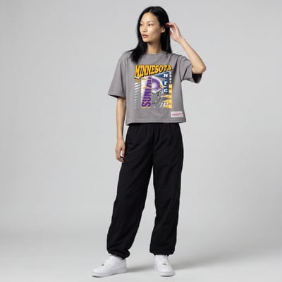  Minnesota Vikings Mitchell & Ness Women's Street Graphic Boxy Cropped T-Shirt - Gray