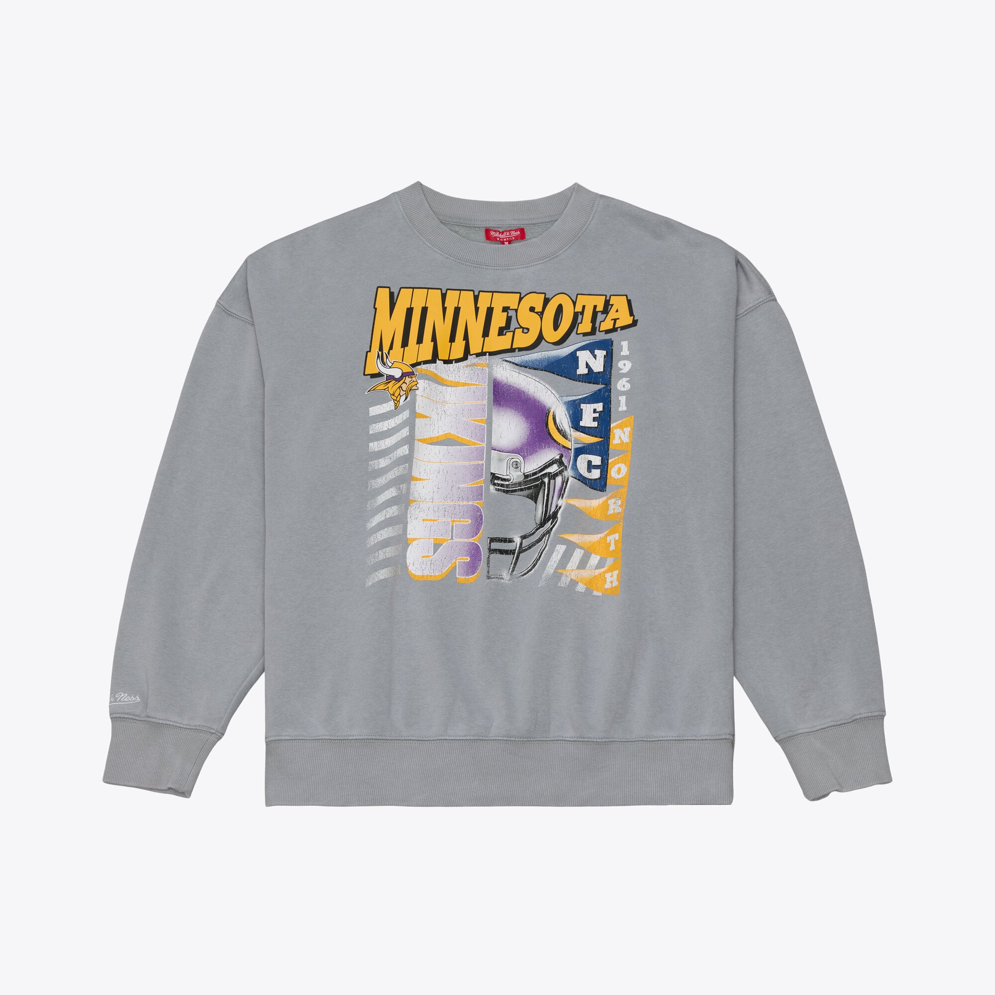 Sweat-shirt à col rond Mitchell & Ness gris Minnesota Vikings pour femme
