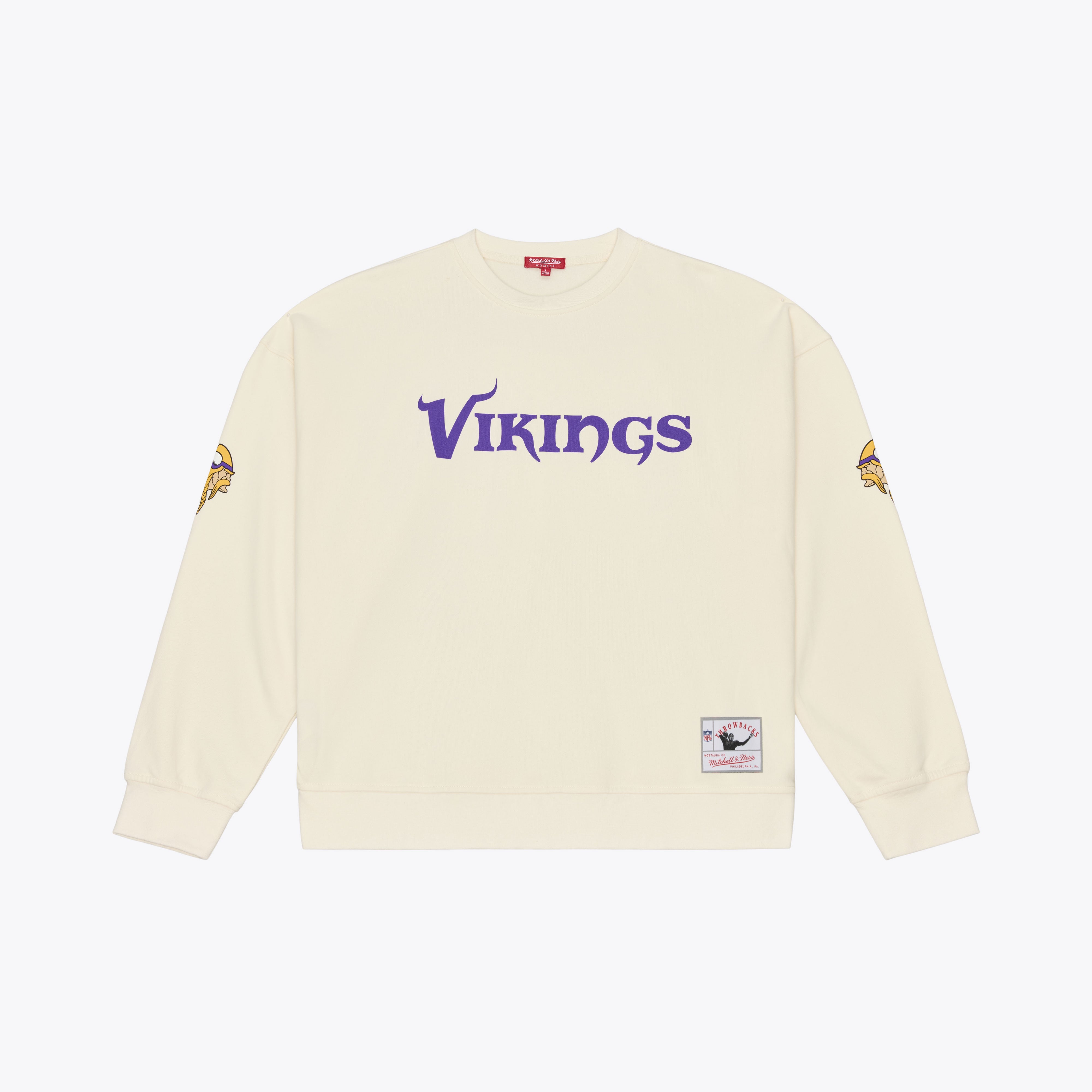 Women's Mitchell & Ness Randy Moss Cream Minnesota Vikings Name Number Sweatshirt