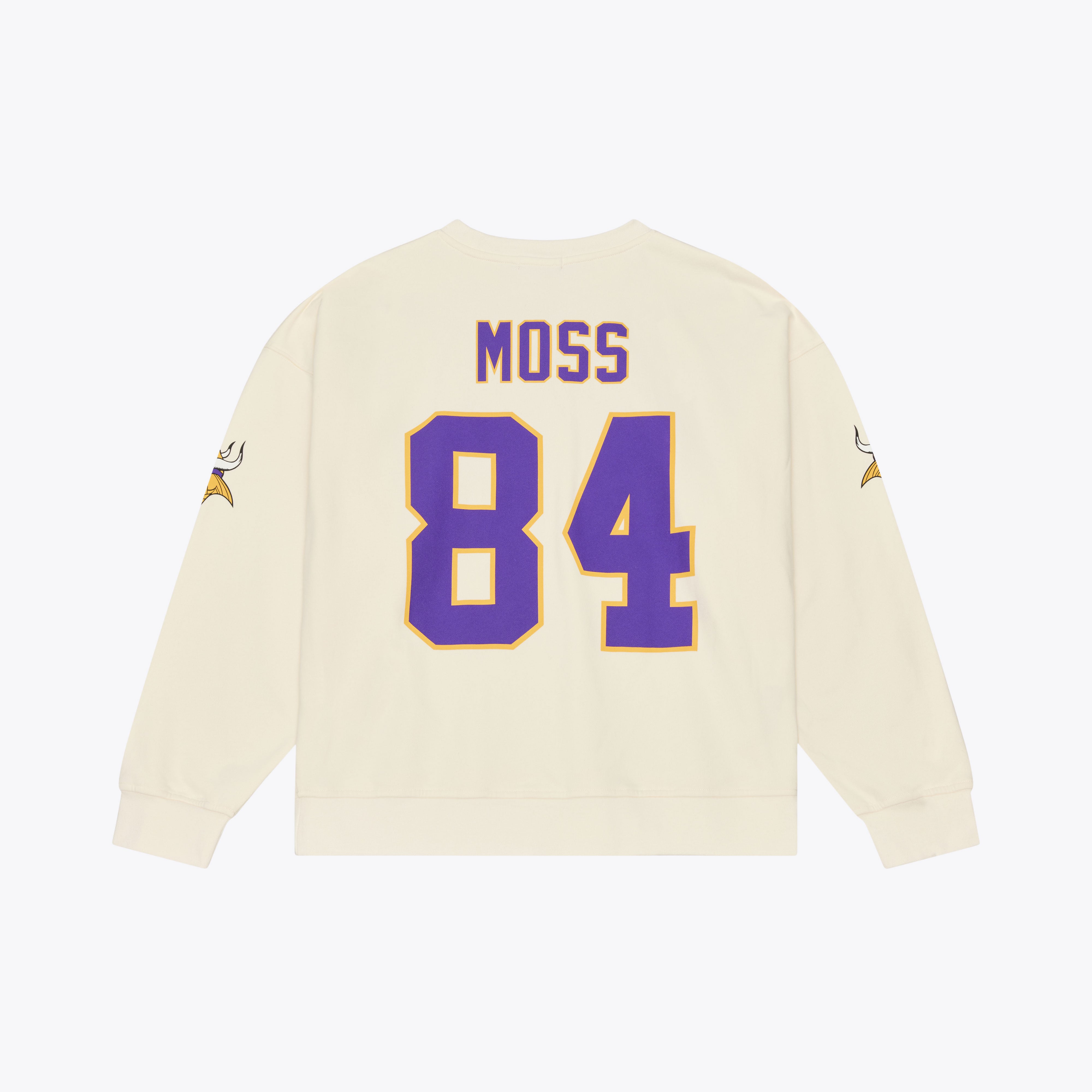Women's Mitchell & Ness Randy Moss Cream Minnesota Vikings Name Number Sweatshirt