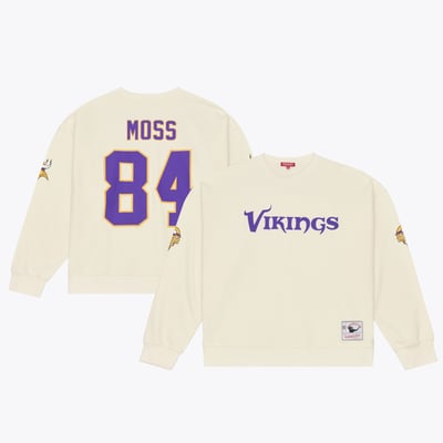 Randy Moss Minnesota Vikings Mitchell & Ness Women's Name & Number Sweatshirt - Cream
