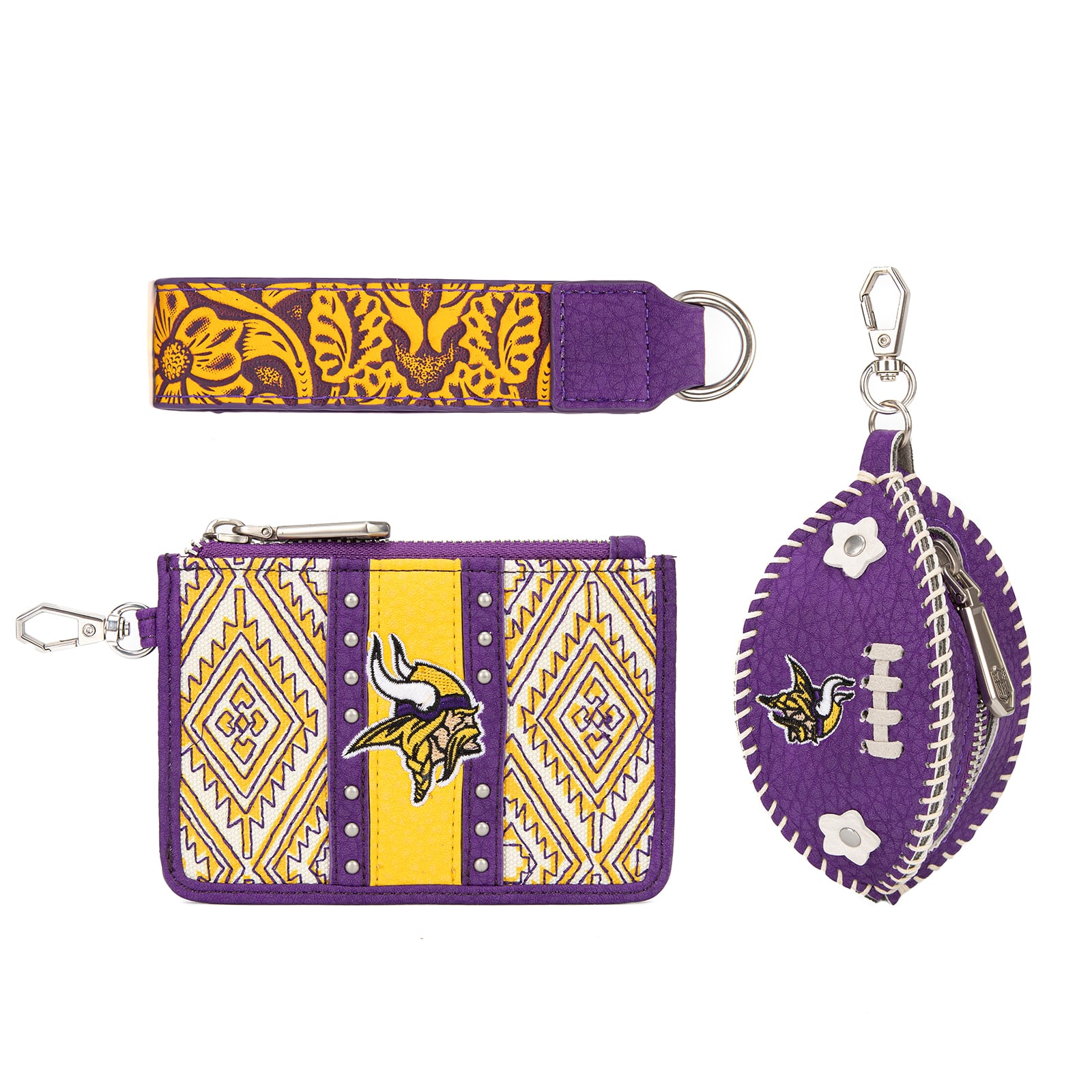 Portefeuille et bracelet porte-clés football Montana West Minnesota Vikings pour femme