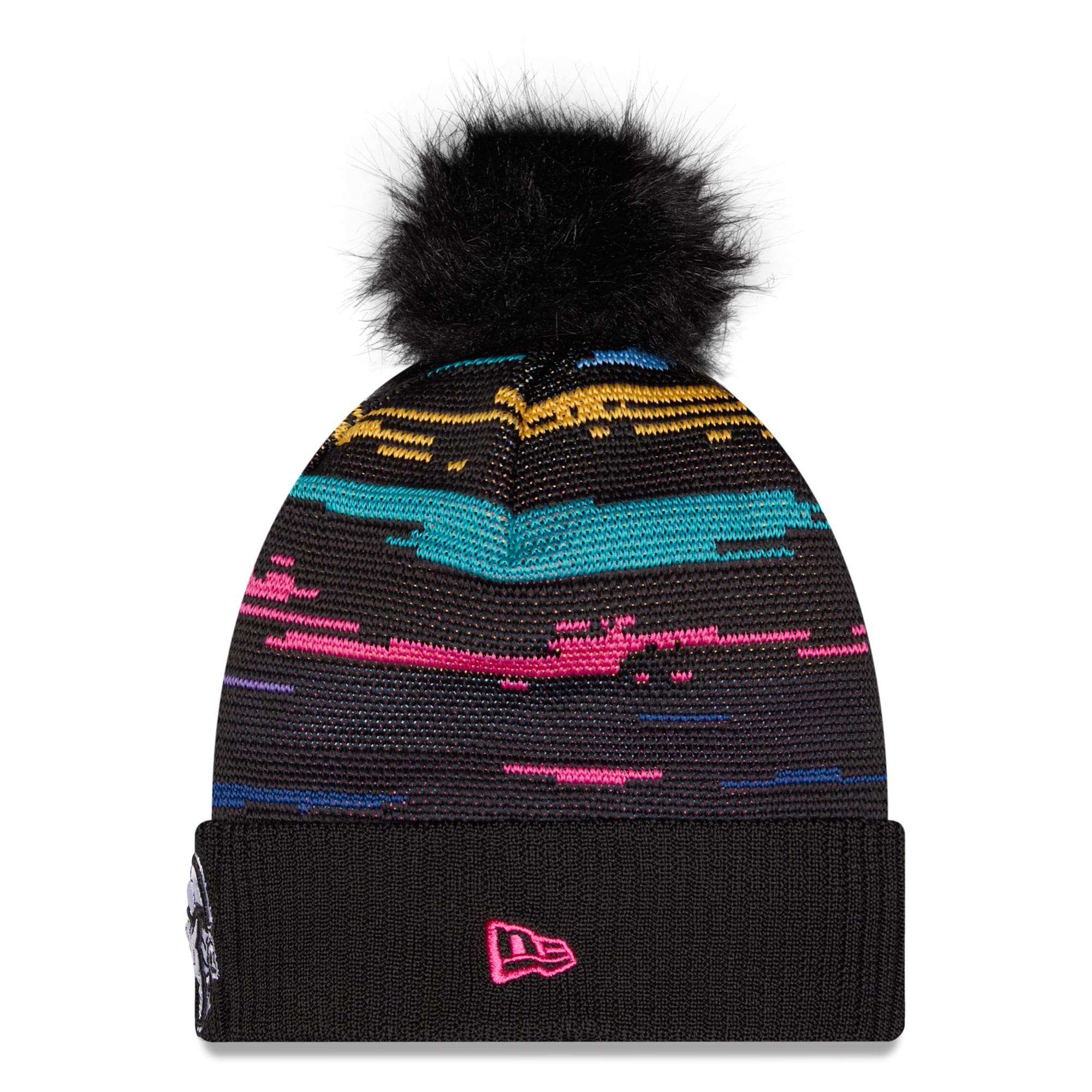 Women's New Era Black Minnesota Vikings 2026 NFL Crucial Catch Cuffed Knit Hat with Pom