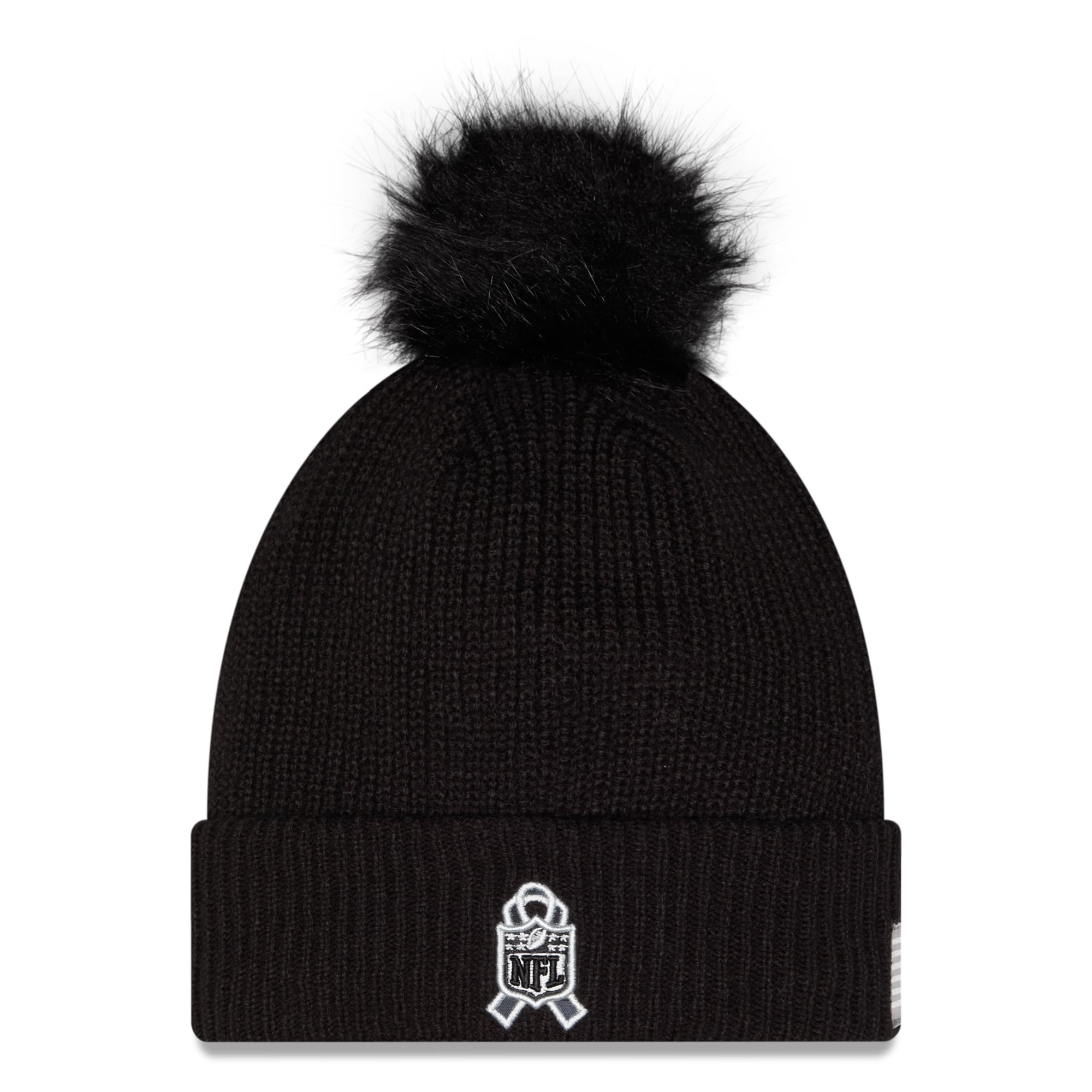Bonnet à revers New Era noir Minnesota Vikings 2026 Salute To Service pour femme, avec pompon