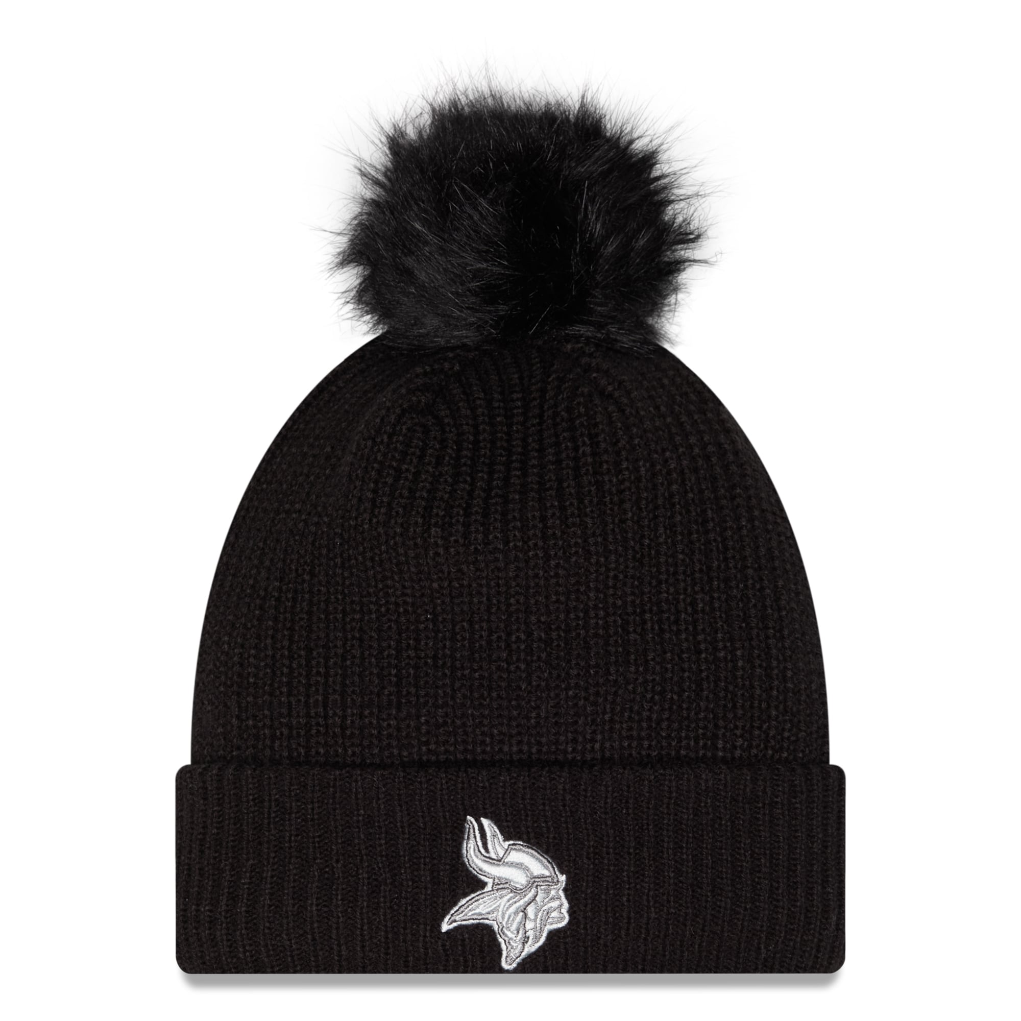 Bonnet à revers New Era noir Minnesota Vikings 2026 Salute To Service pour femme, avec pompon