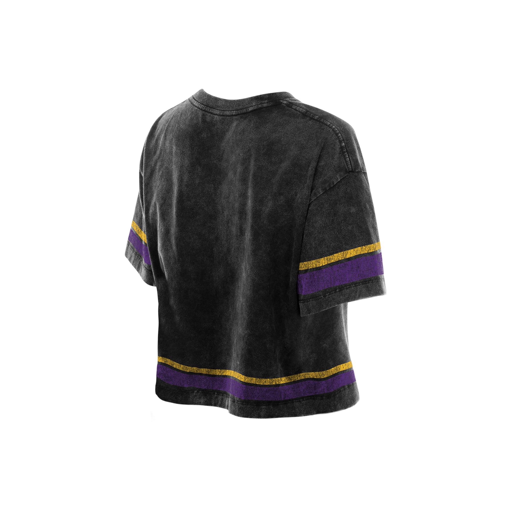 T-shirt court New Era noir Minnesota Vikings Lifestyle pour femme, délavé à l'huile minérale, coupe carrée.