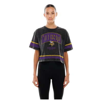 Minnesota Vikings New Era Women's Lifestyle Mineral Wash Boxy Cropped T-Shirt - Black