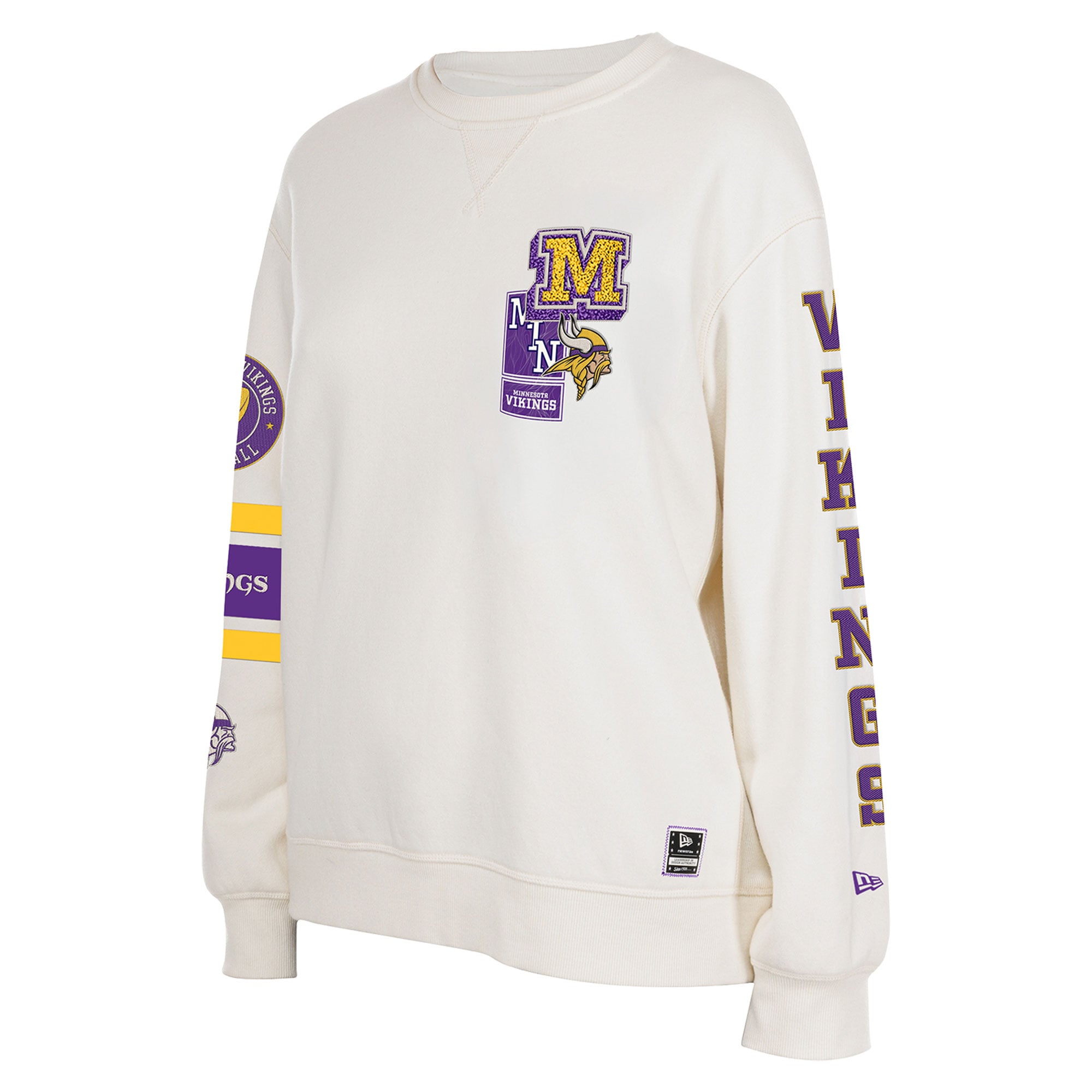 Sweat-shirt à col rond New Era crème Minnesota Vikings pour femme