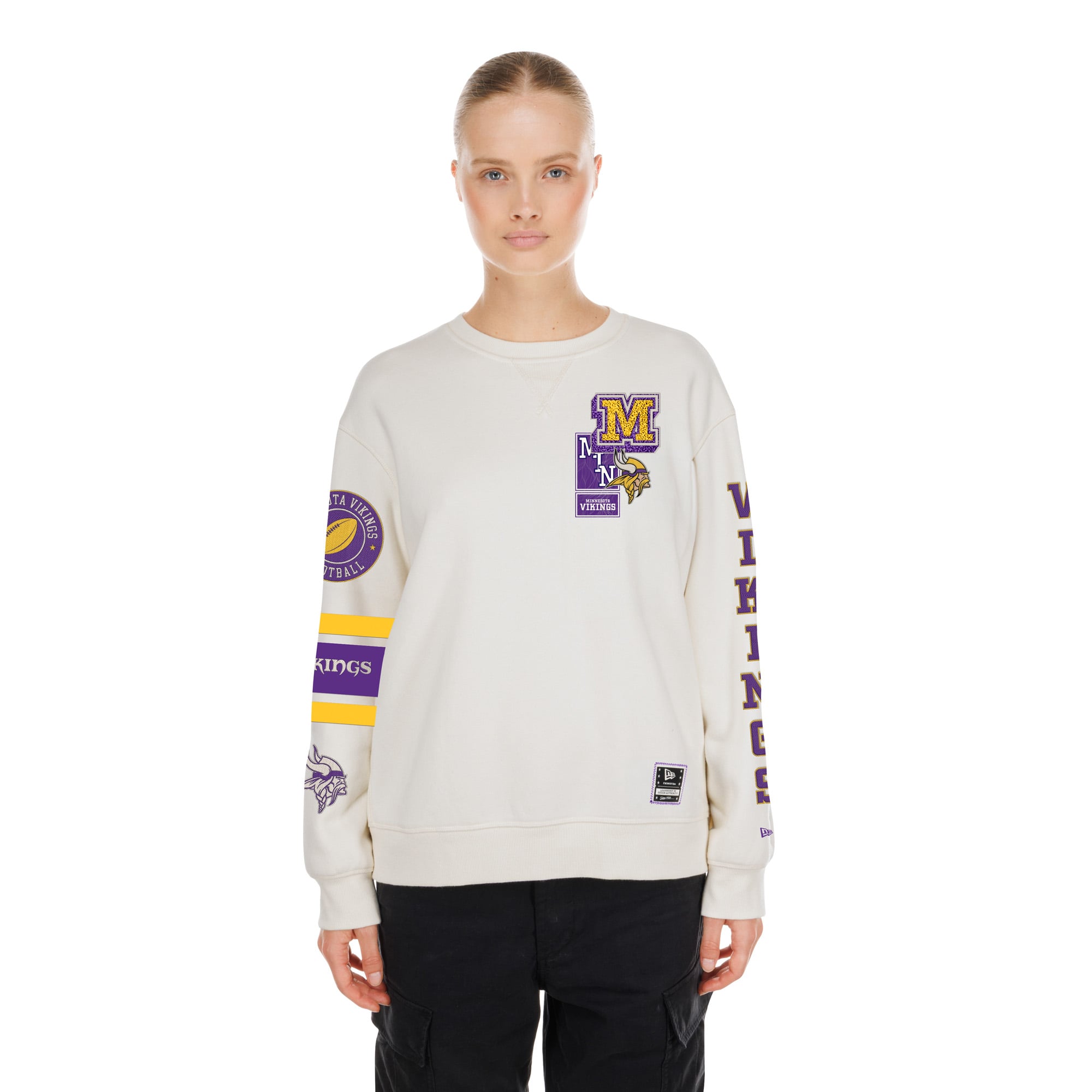 Sweat-shirt à col rond New Era crème Minnesota Vikings pour femme