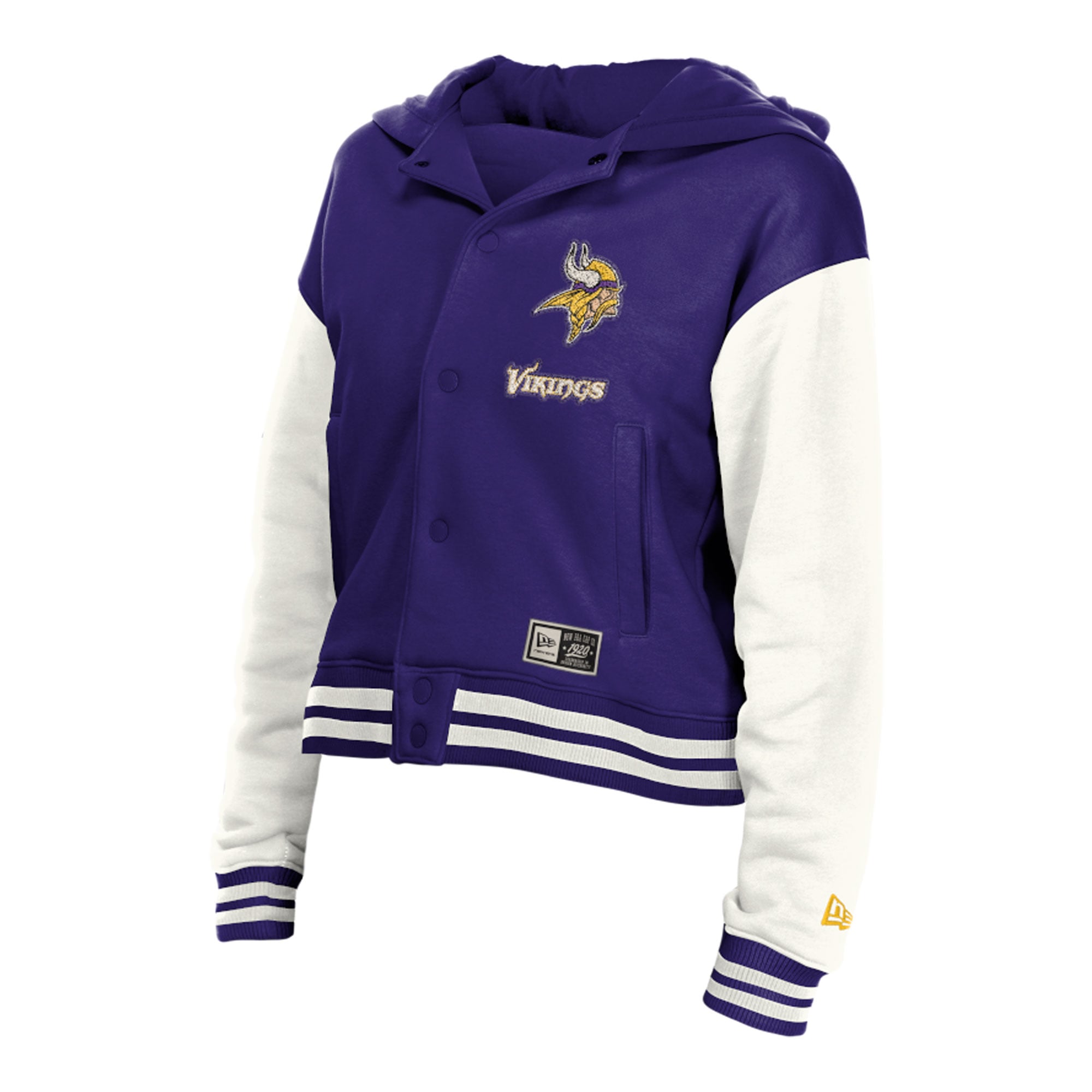Veste à capuche New Era Minnesota Vikings violette rétro pour femme, fermeture boutons-pression.