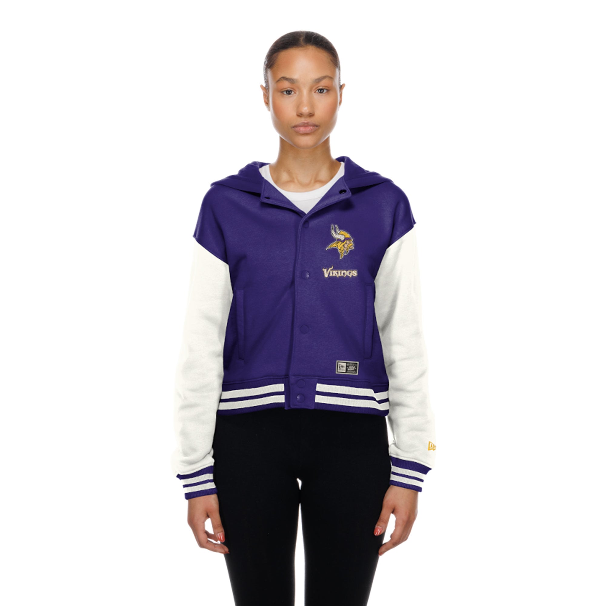 Veste à capuche New Era Minnesota Vikings violette rétro pour femme, fermeture boutons-pression.