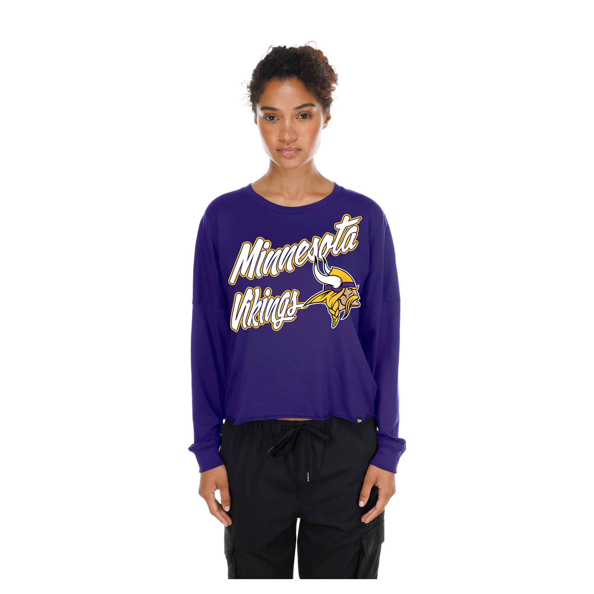 Women's New Era  Purple Minnesota Vikings Cropped Oversized Long Sleeve T-Shirt