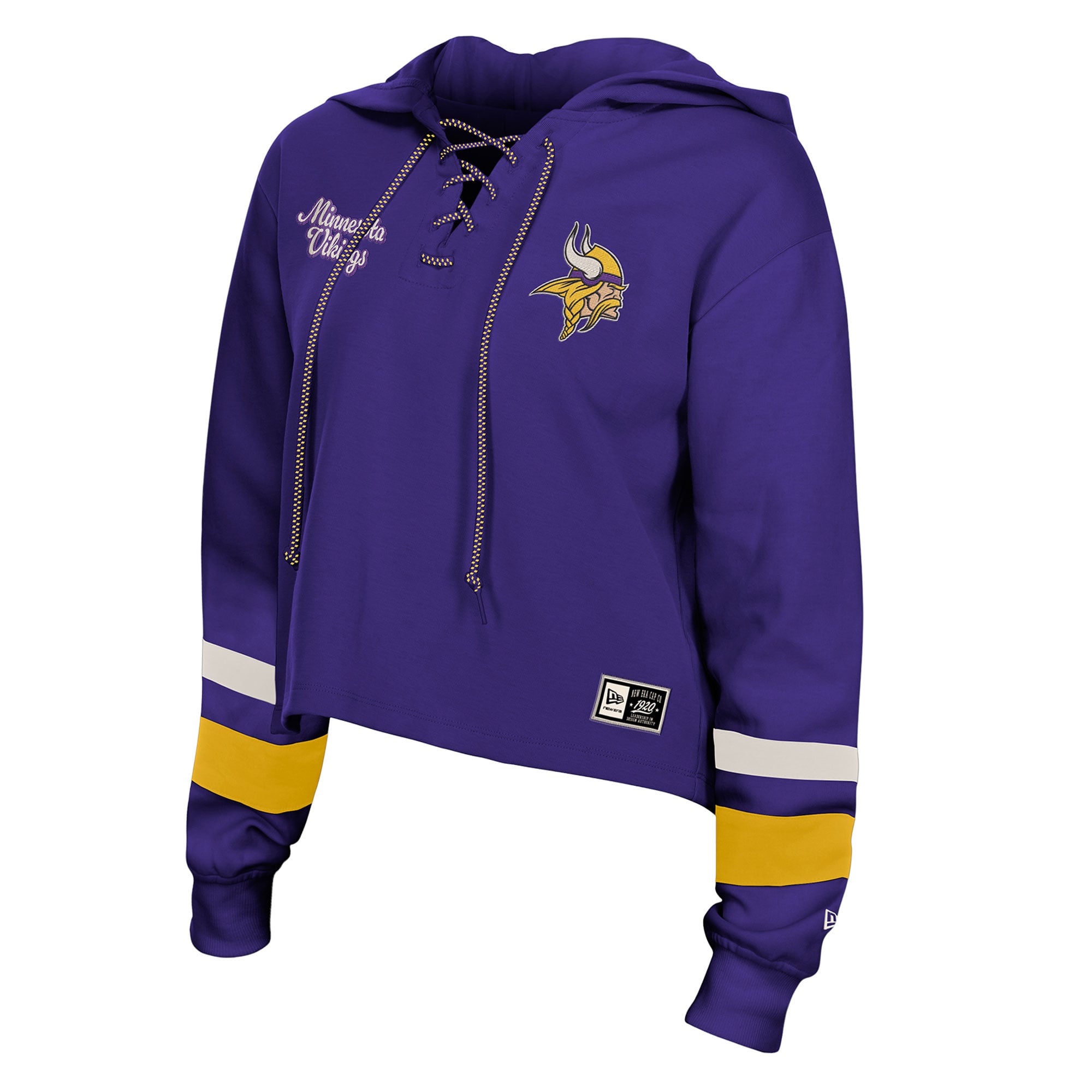Sweat à capuche rétro lacets violet New Era pour femme, Minnesota Vikings