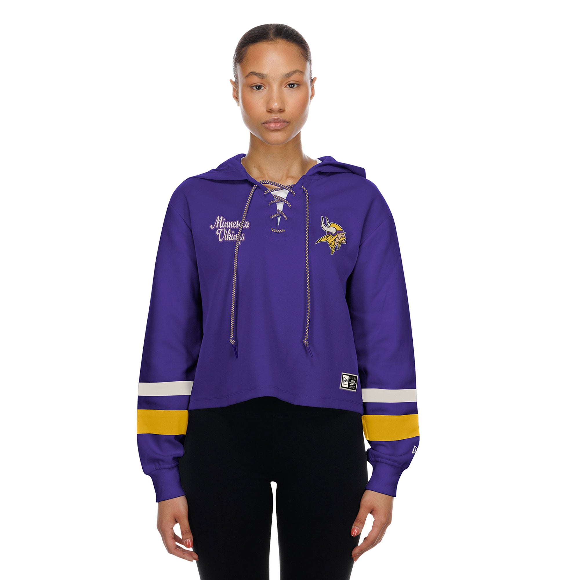 Sweat à capuche rétro lacets violet New Era pour femme, Minnesota Vikings