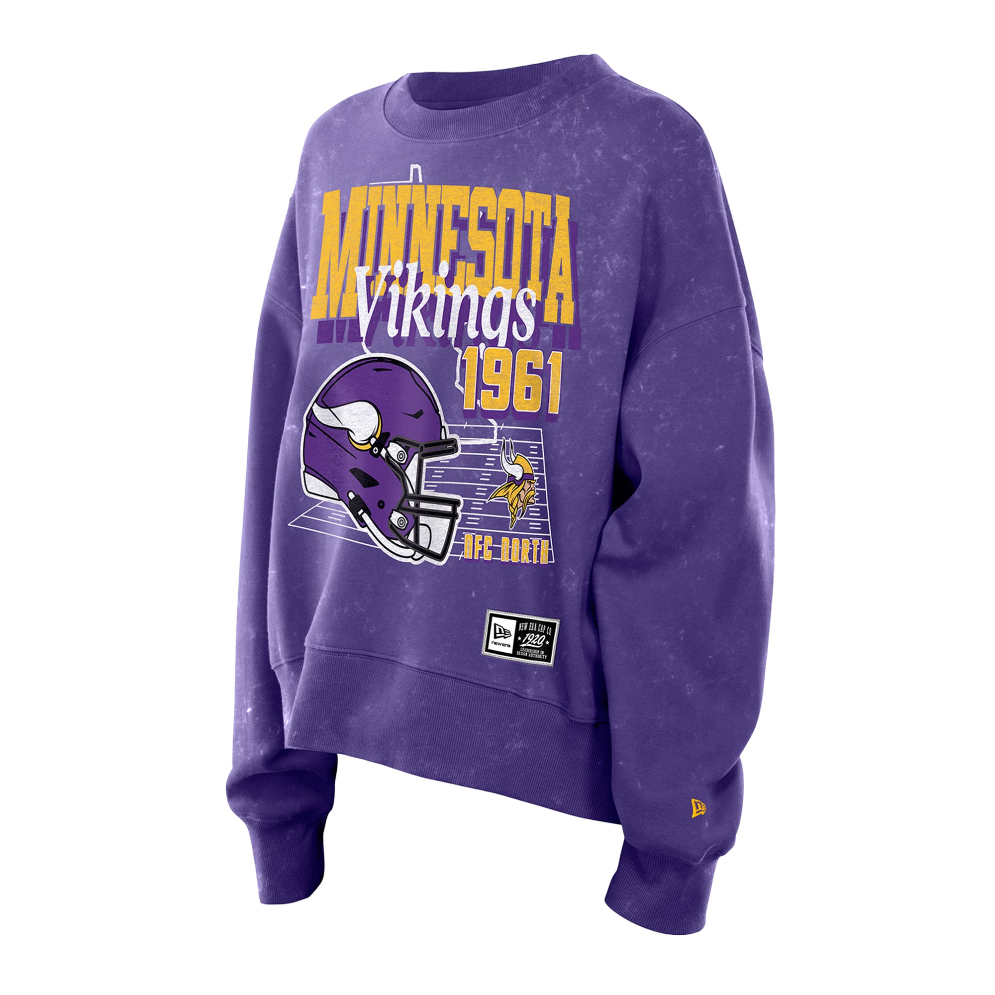 Sweat-shirt à col rond en molleton délavé minéral violet style rétro Minnesota Vikings de New Era pour femme