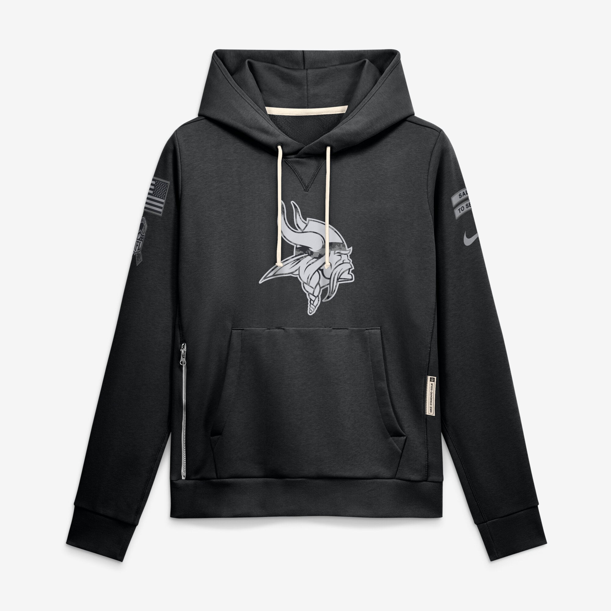 Sweat à capuche Nike Dri-FIT noir pour femme, Minnesota Vikings 2026 Salute to Service.