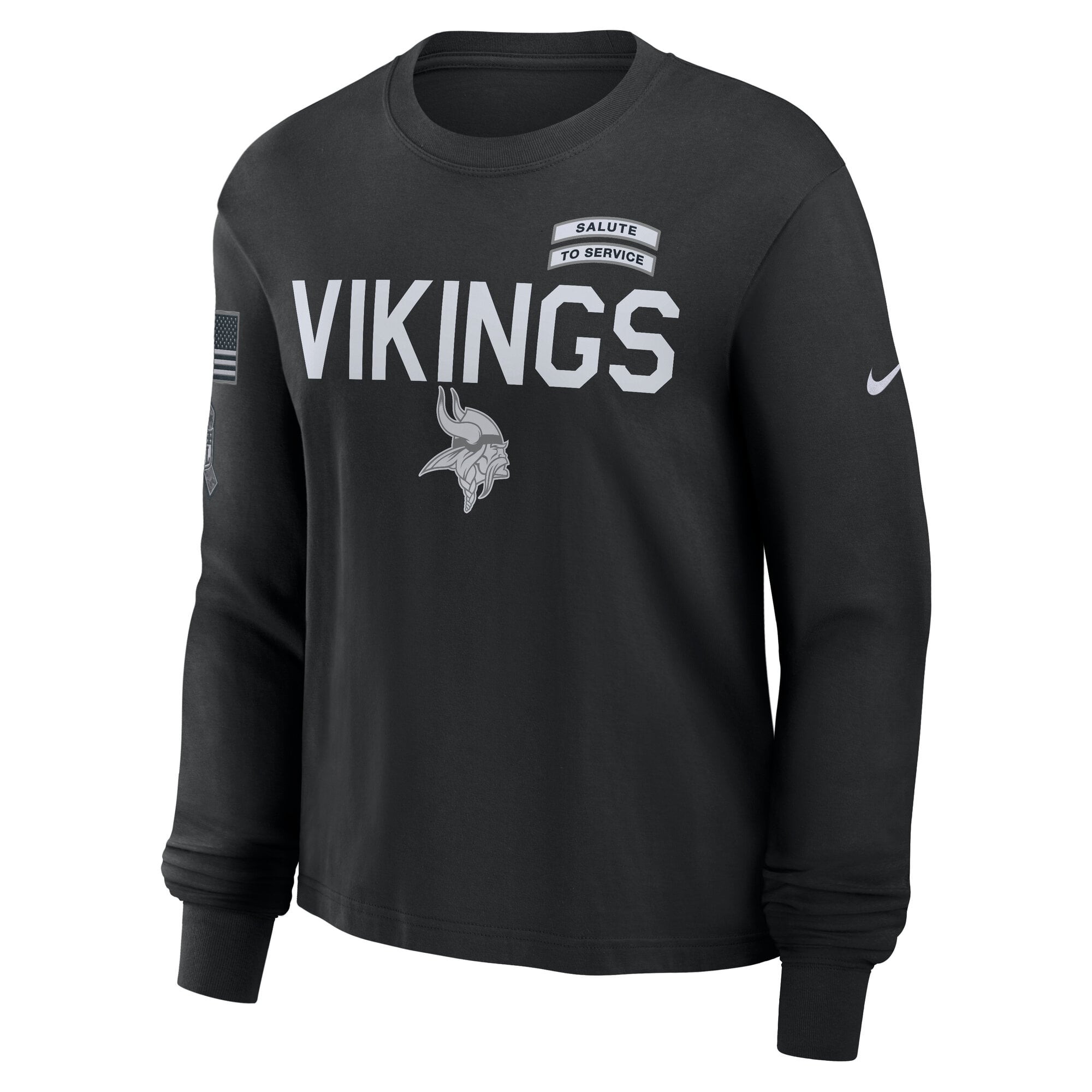 T-shirt à manches longues Nike noir Minnesota Vikings 2026 Salute to Service pour femmes
