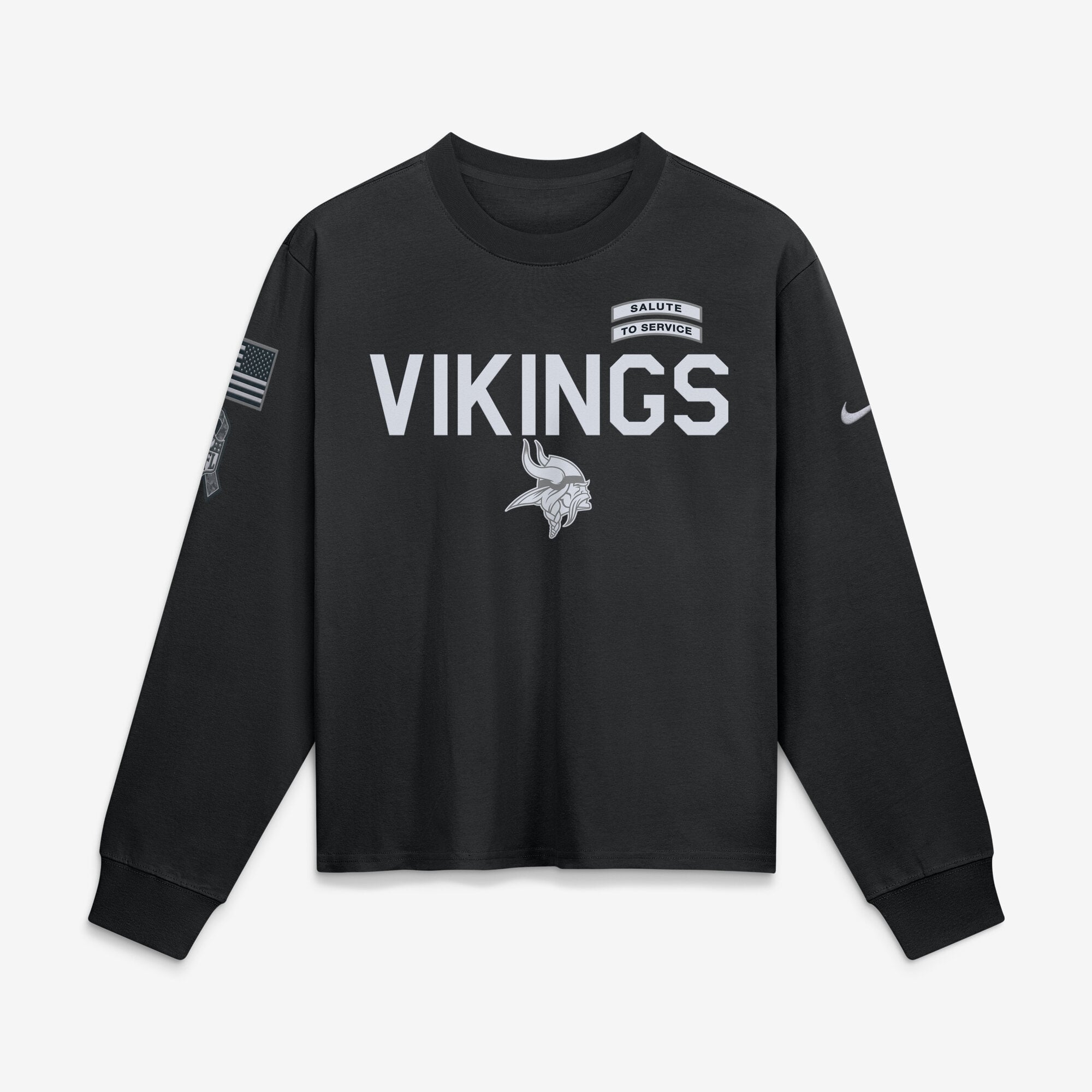 T-shirt à manches longues Nike noir Minnesota Vikings 2026 Salute to Service pour femmes