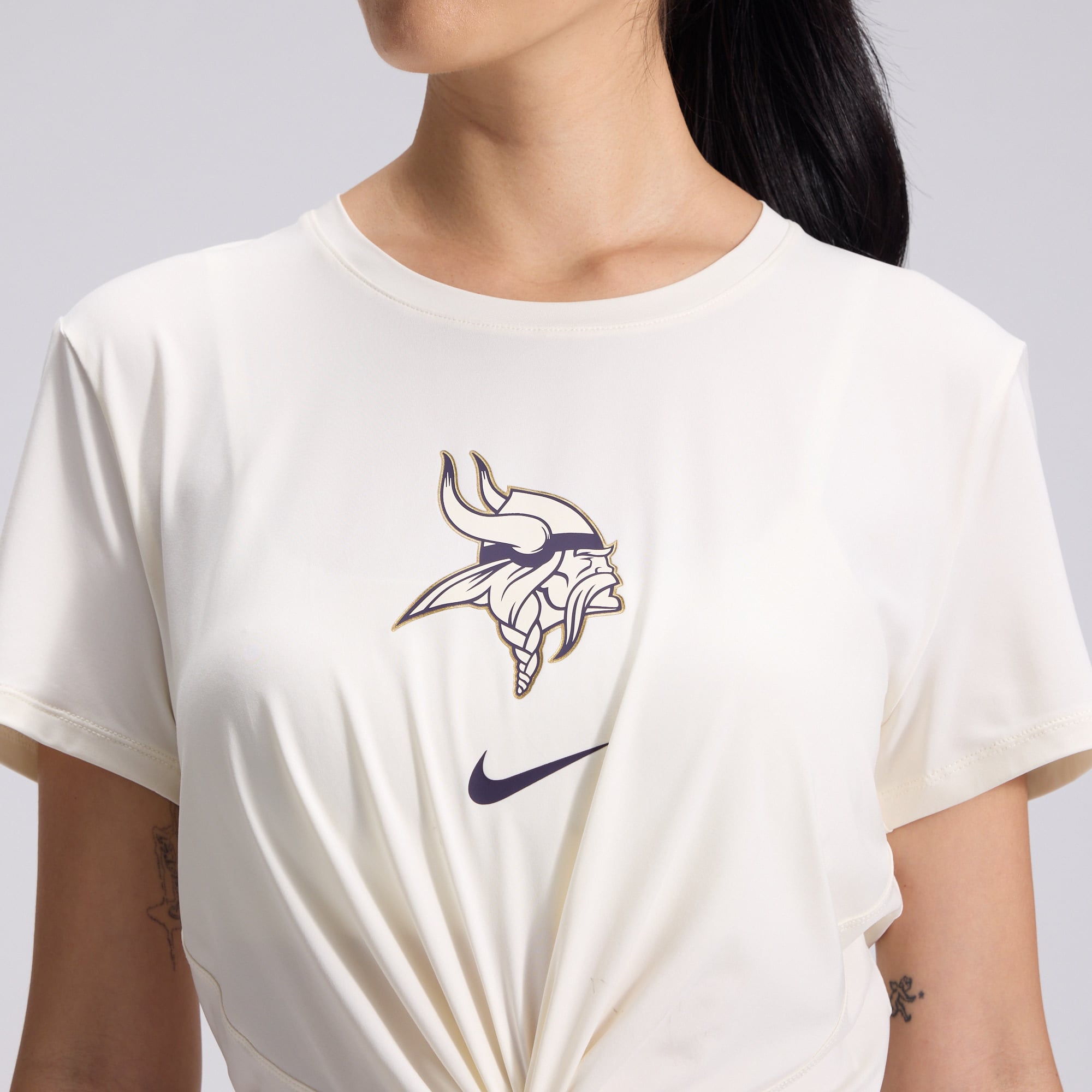 Women's Nike  Cream Minnesota Vikings 2026 Rivalries Collection Classic Twist Cropped T-Shirt