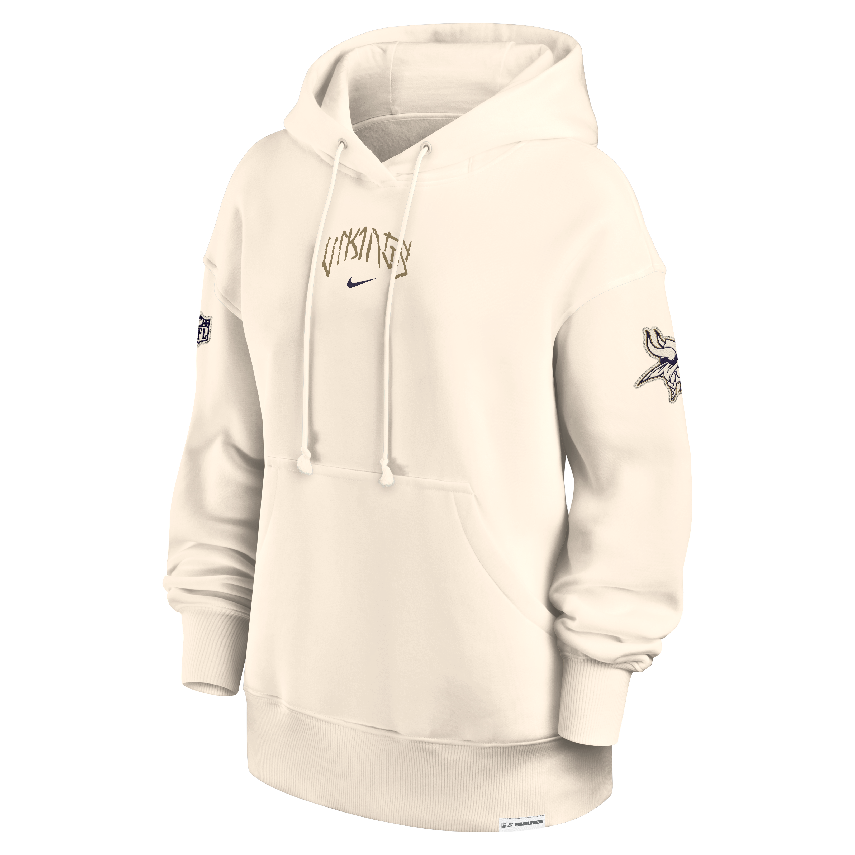 Sweat à capuche oversize Nike crème Minnesota Vikings Collection 2026 Rivalries pour femme