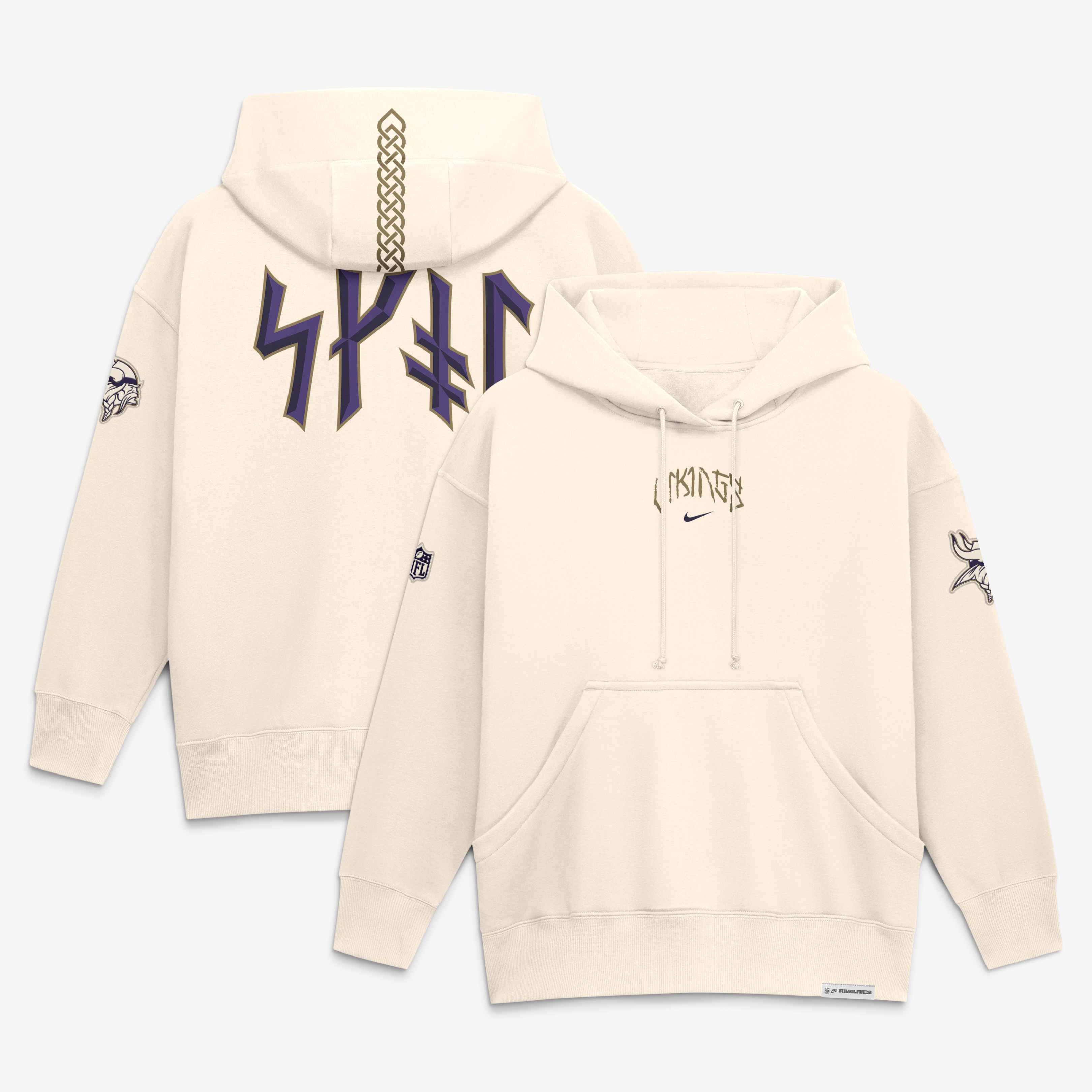 Sweat à capuche oversize Nike crème Minnesota Vikings Collection 2026 Rivalries pour femme