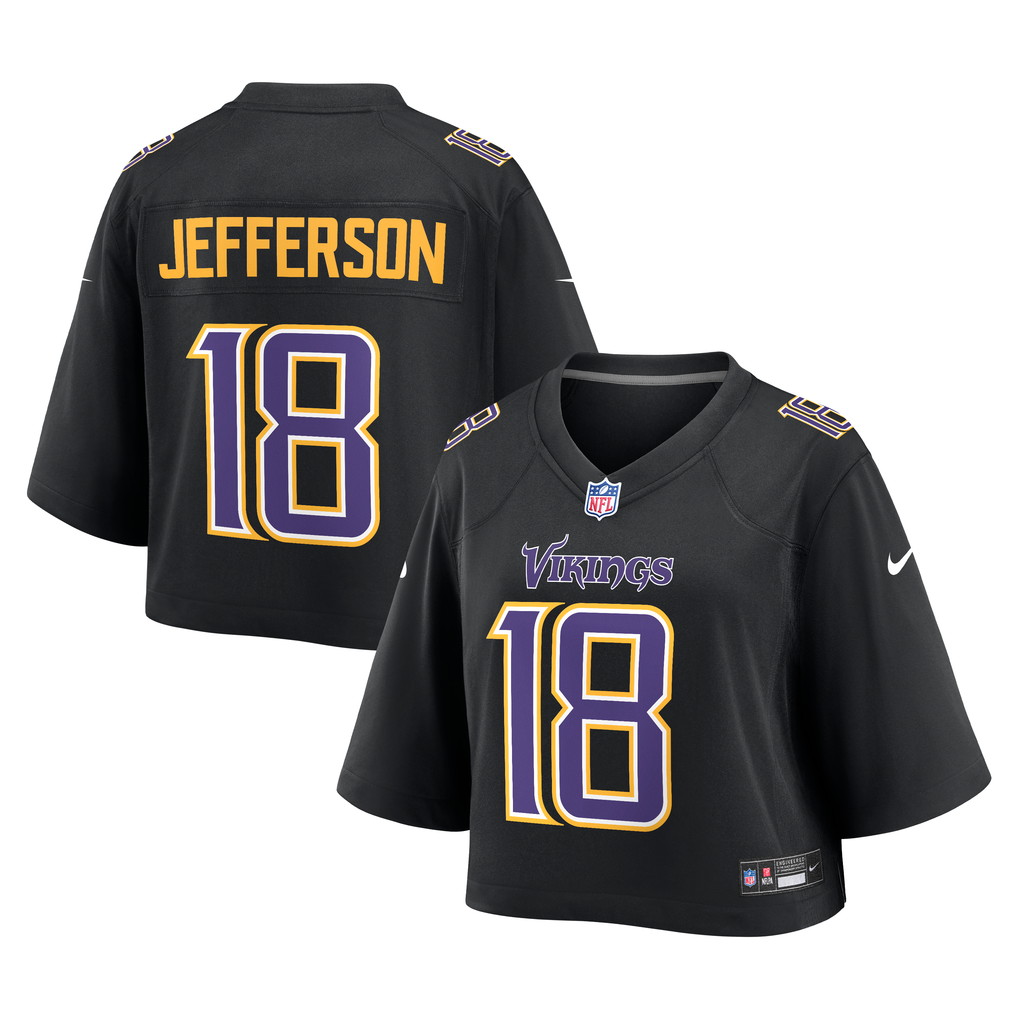 Maillot de match court Nike Justin Jefferson noir Minnesota Vikings pour femme